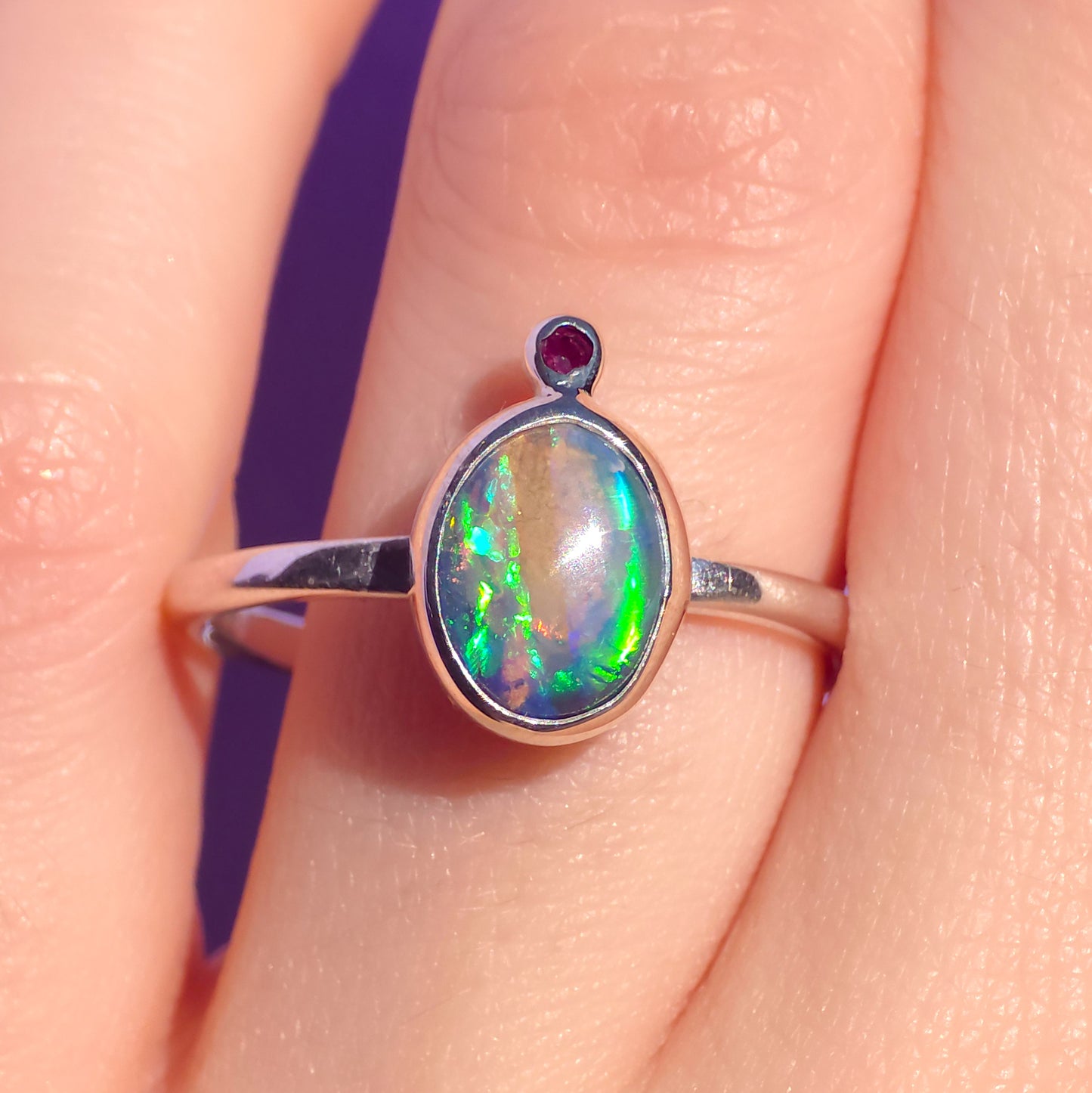 Australian Opal seashell and Ruby doublet ring / Free Sizing / 925 solid silver / opal fossil ring / dainty ring