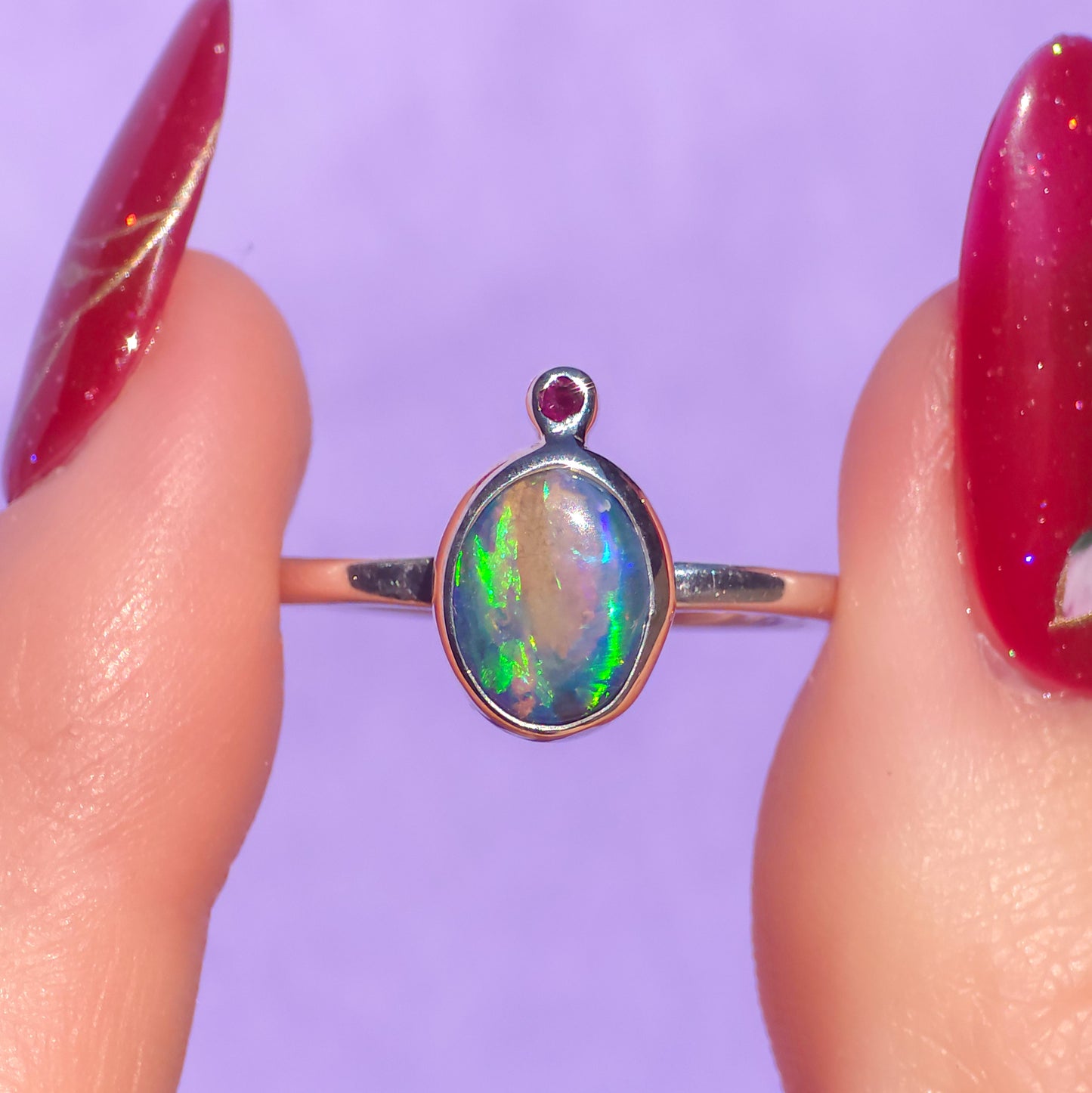 Australian Opal seashell and Ruby doublet ring / Free Sizing / 925 solid silver / opal fossil ring / dainty ring