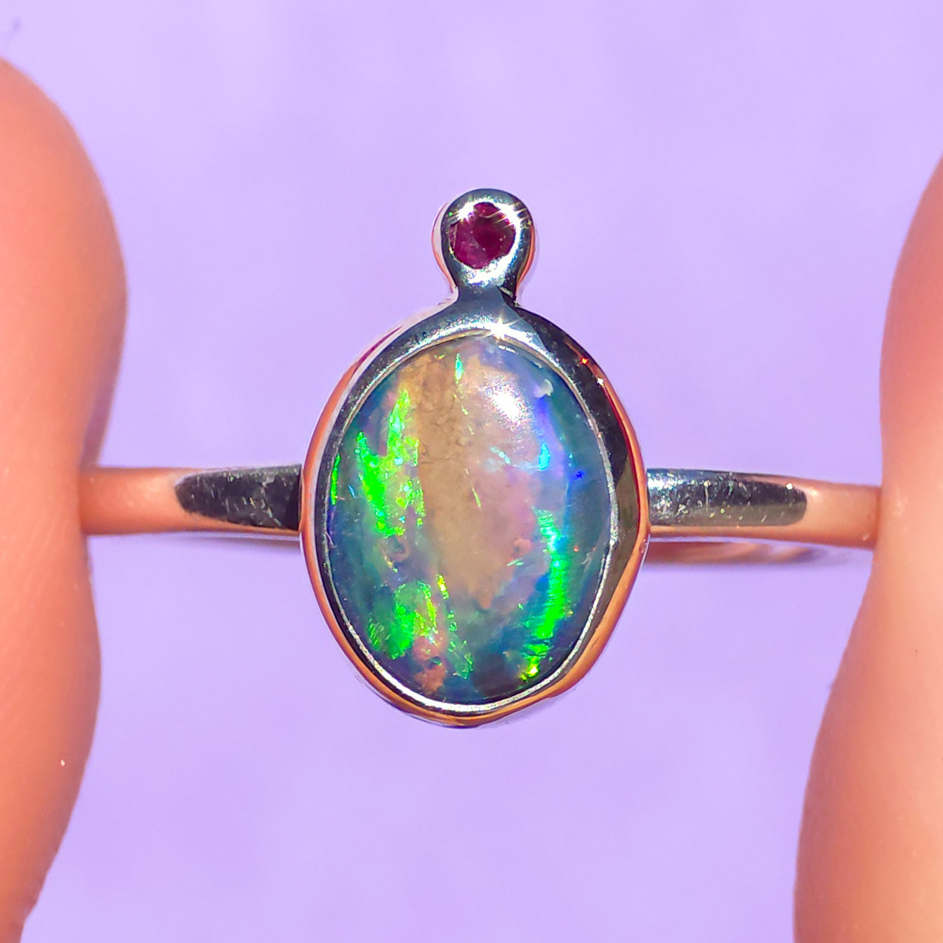 Australian Opal seashell and Ruby doublet ring / Free Sizing / 925 solid silver / opal fossil ring / dainty ring