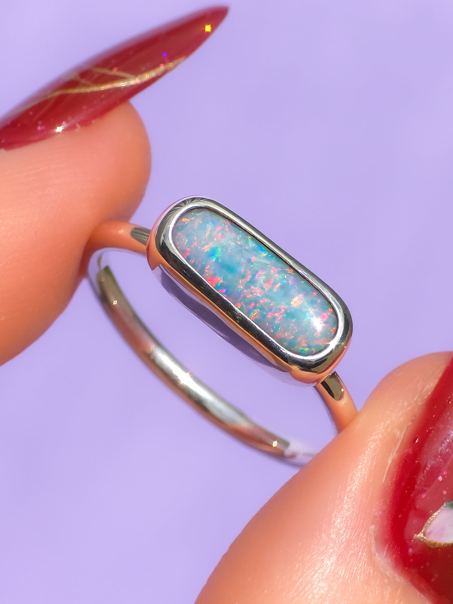 ARIELLE | Australian Coober Pedy opal doublet ring / Free Sizing / 925 solid silver / minimalist jewelry / Pink opal ring