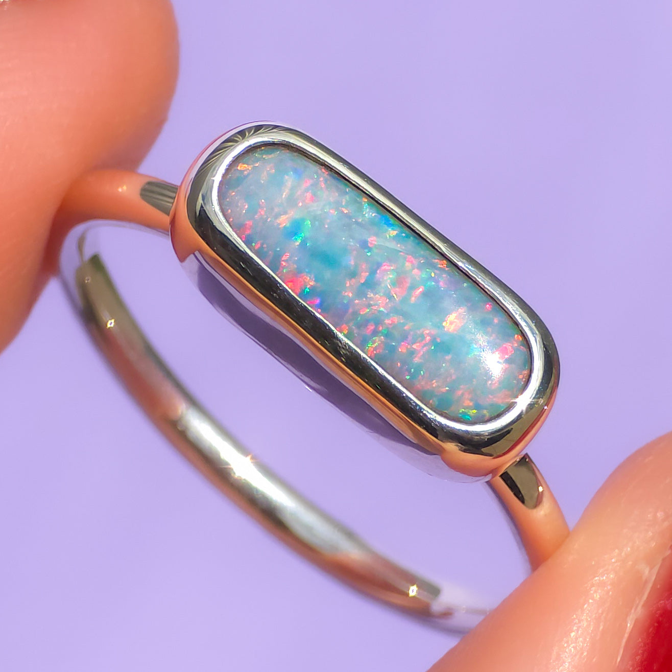 ARIELLE | Australian Coober Pedy opal doublet ring / Free Sizing / 925 solid silver / minimalist jewelry / Pink opal ring