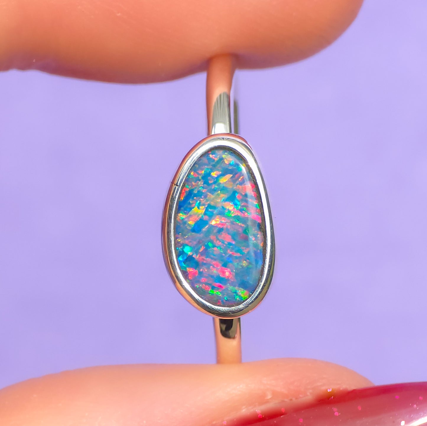Australian Coober Pedy opal doublet ring / Free Sizing / 925 solid silver / minimal jewelry / rainbow ring