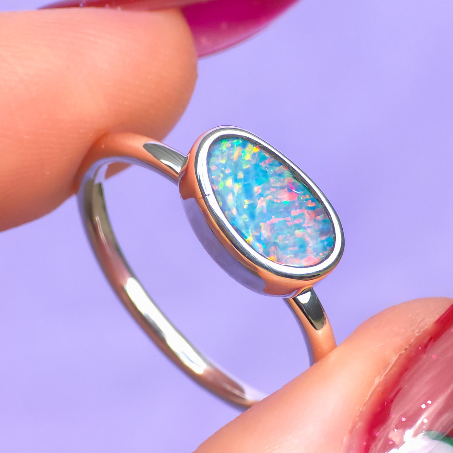 Australian Coober Pedy opal doublet ring / Free Sizing / 925 solid silver / minimal jewelry / rainbow ring