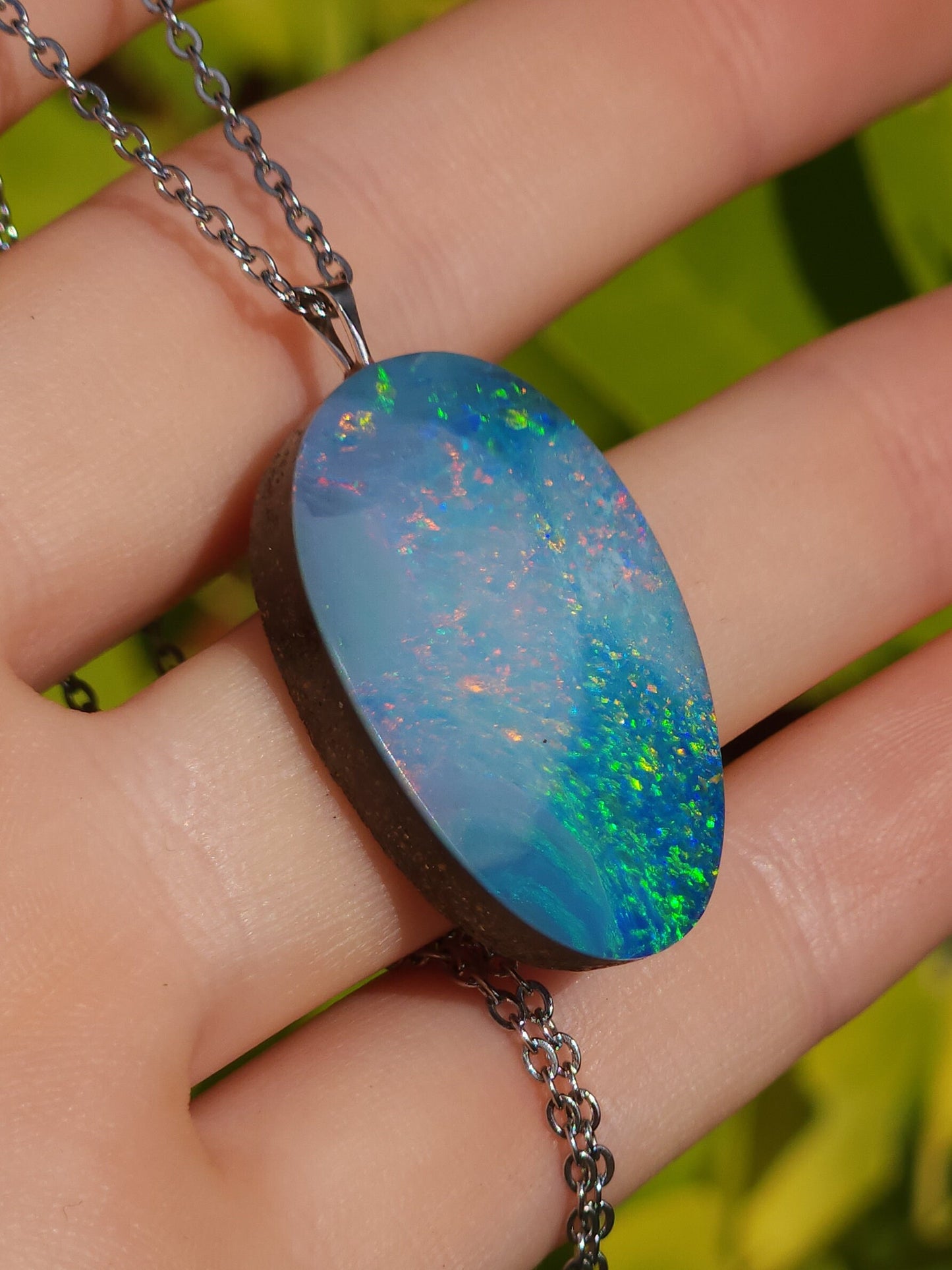 Australis | Bright Australian Coober Pedy Opal Doublet Pendant, QLD Boulder Ironstone Backing, Sterling Silver, Colorful Rainbow Opal |IR1