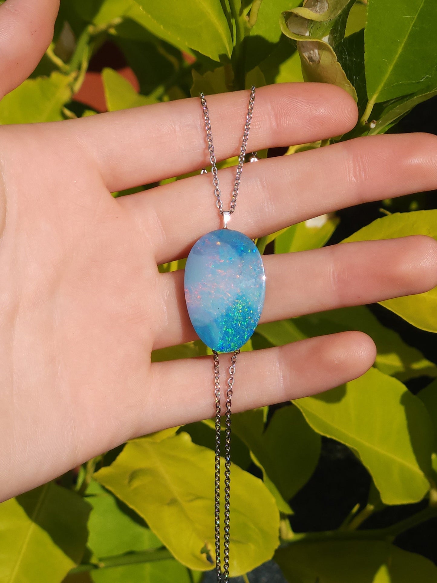 Australis | Bright Australian Coober Pedy Opal Doublet Pendant, QLD Boulder Ironstone Backing, Sterling Silver, Colorful Rainbow Opal |IR1