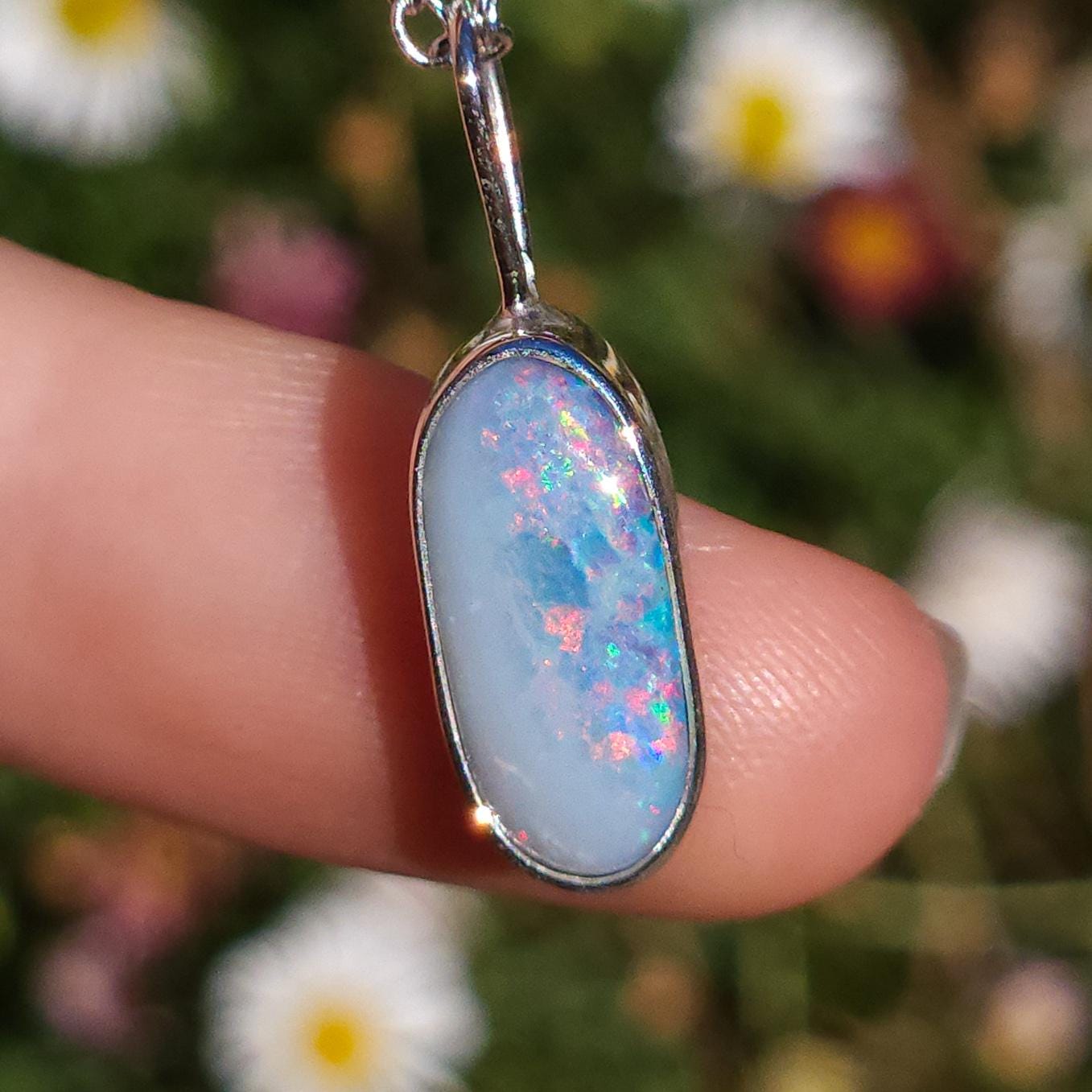 BLUSH | Sterling silver Coober Pedy opal necklace/ / crystal opal/ opal doublet/ minimalist jewelry/ coastal gem/ opal jewelry