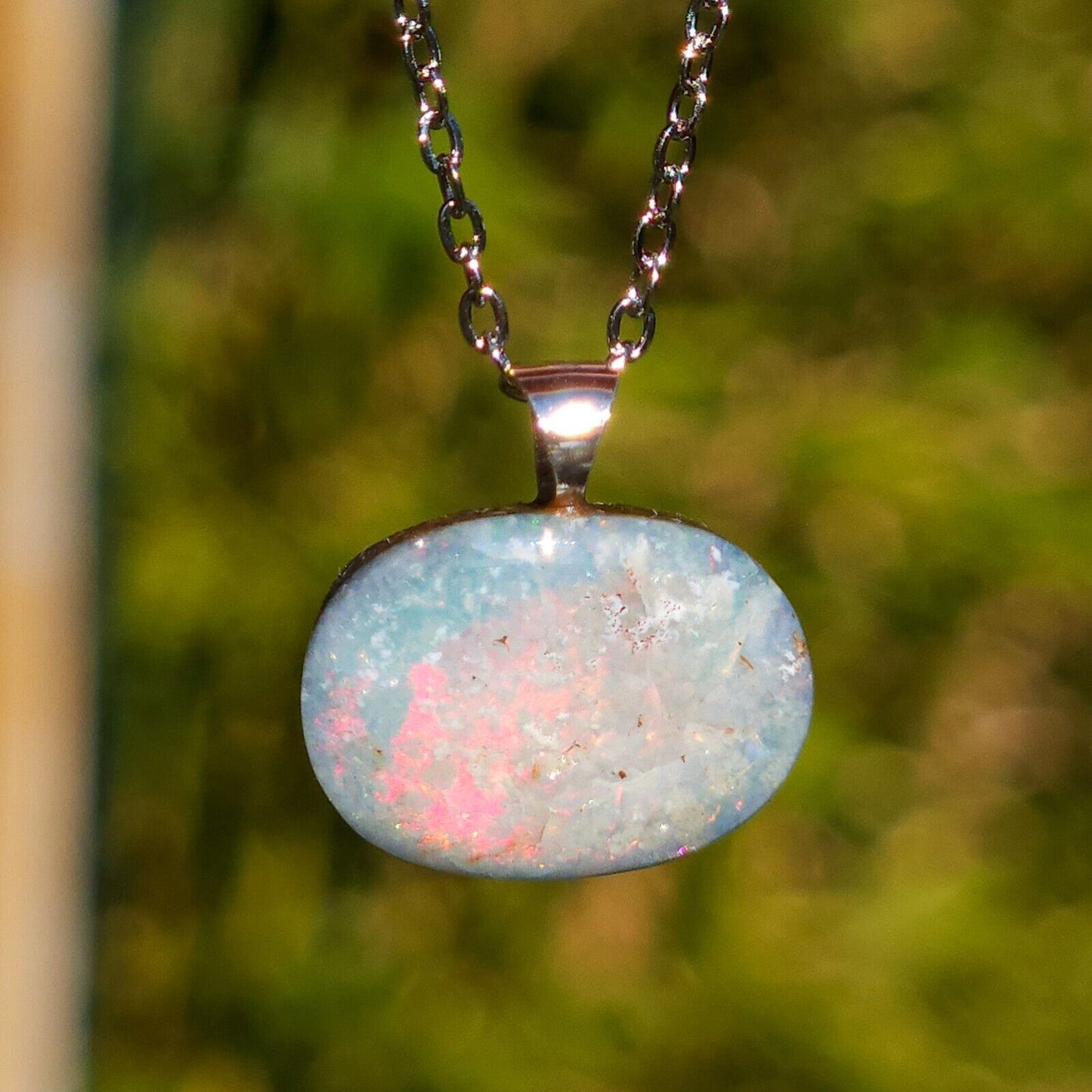 Sterling Silver Australian Coober Pedy Opal Doublet Pendant Necklace, AB3