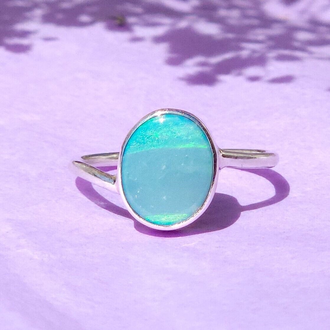 Sterling Silver Australian Opal Ring, Dainty Ring, SIZE US 7 3/4, Aqua Opal Ring