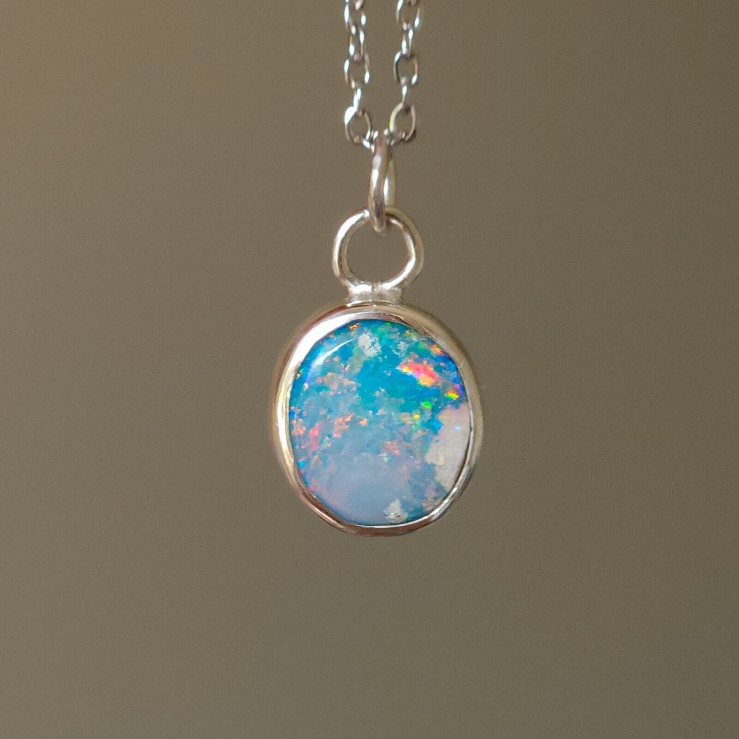 Silver Opal Doublet Necklace, Colorful Gemstone, Australian Opal, Pink Opal
