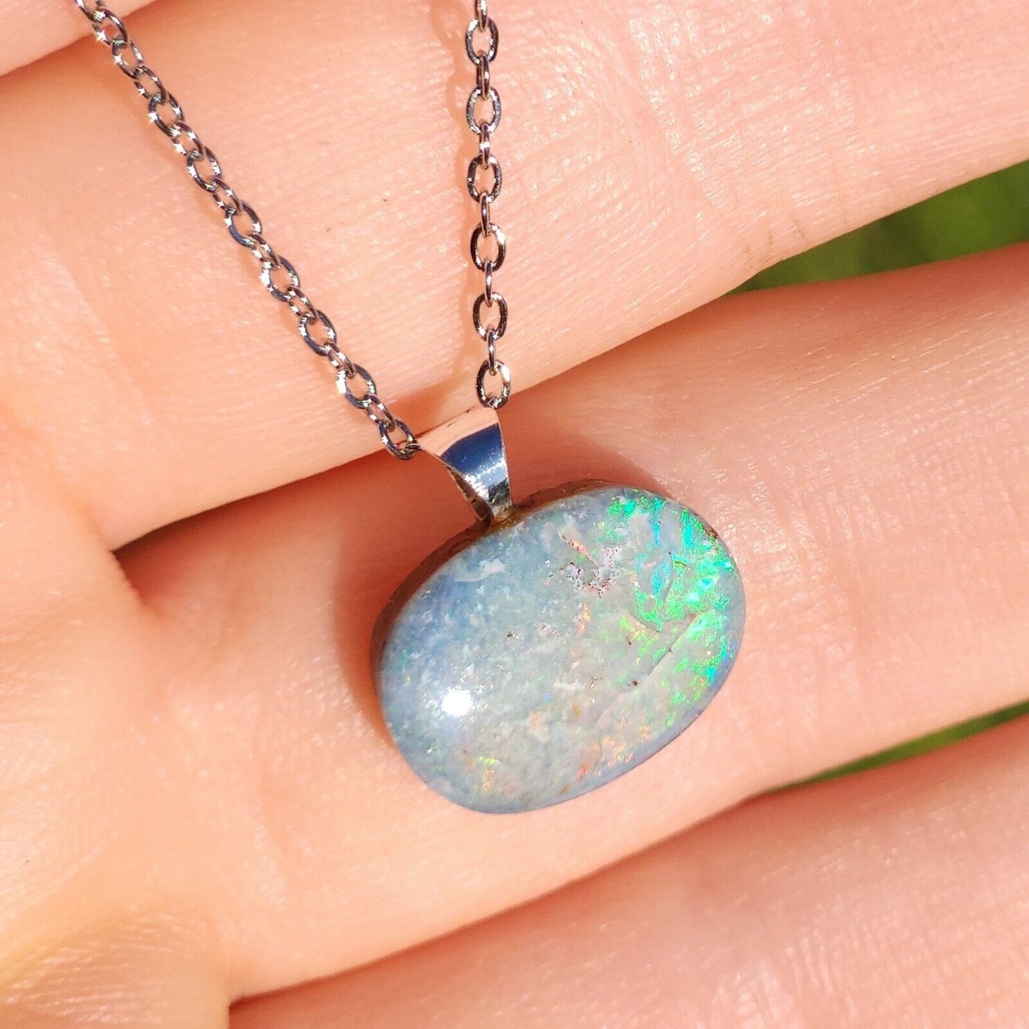 Sterling Silver Australian Coober Pedy Opal Doublet Pendant Necklace, AB3