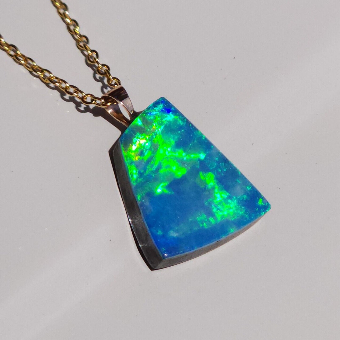 14K Gold Australian Opal Pendant, Coober Pedy Opal Doublet Necklace