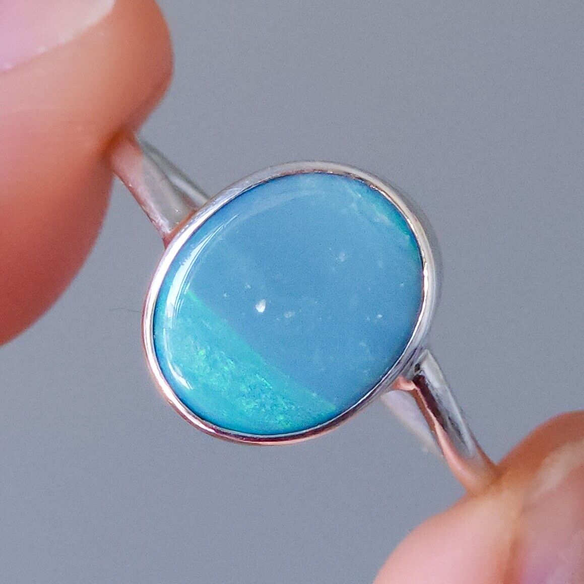 Sterling Silver Australian Opal Ring, Dainty Ring, SIZE US 7 3/4, Aqua Opal Ring