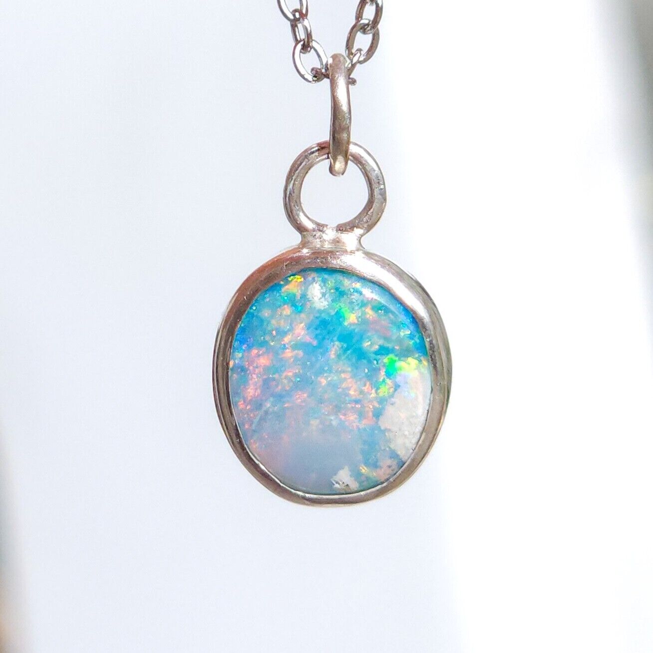Silver Opal Doublet Necklace, Colorful Gemstone, Australian Opal, Pink Opal