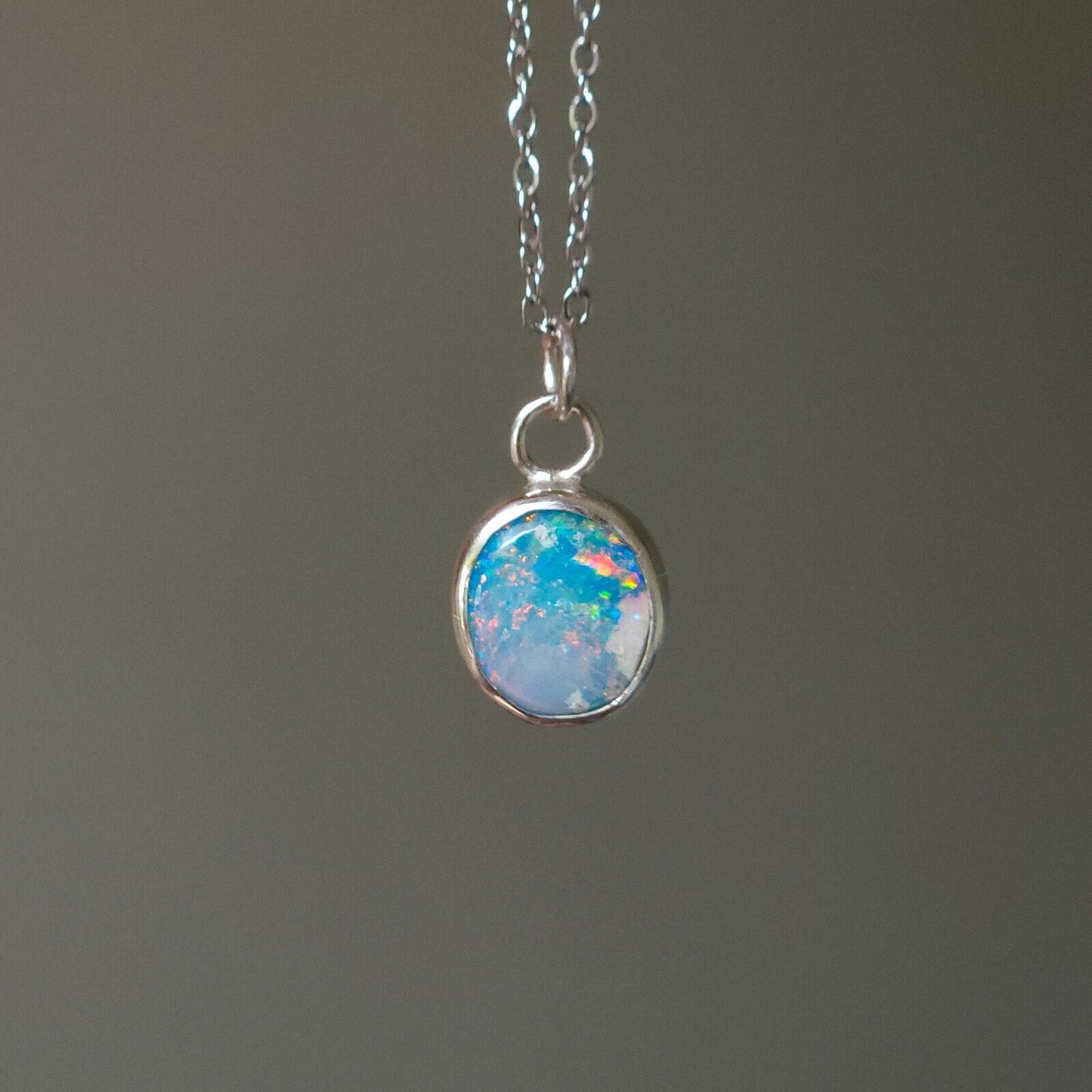 Silver Opal Doublet Necklace, Colorful Gemstone, Australian Opal, Pink Opal
