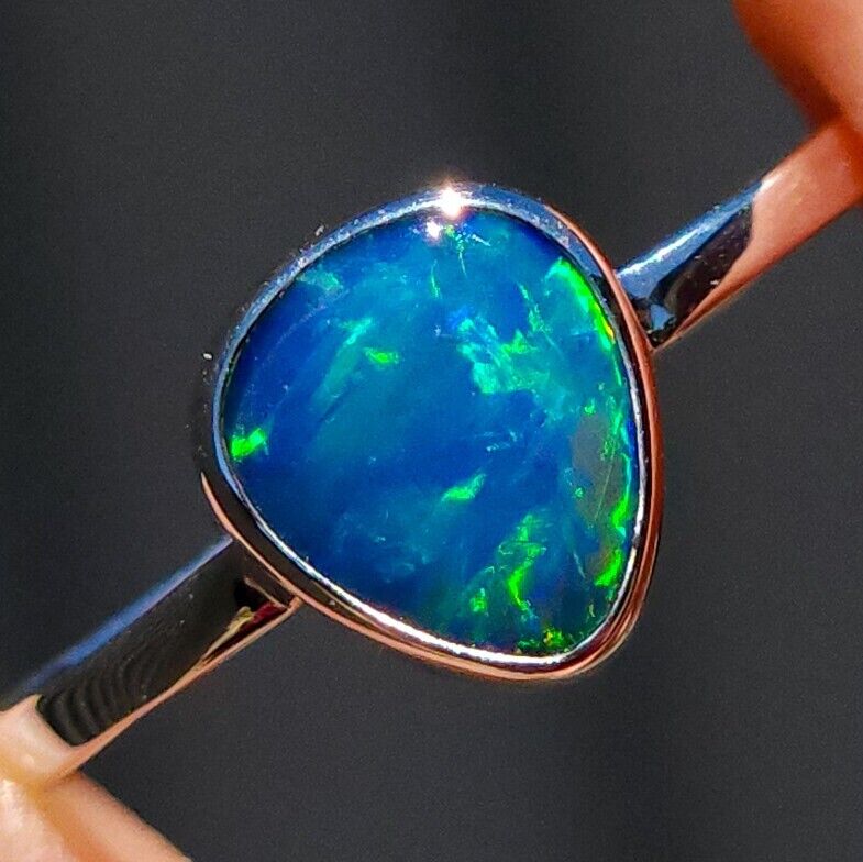 Coober Pedy Opal Ring, Size US 7, Silver Opal Ring, Dainty Opal Ring