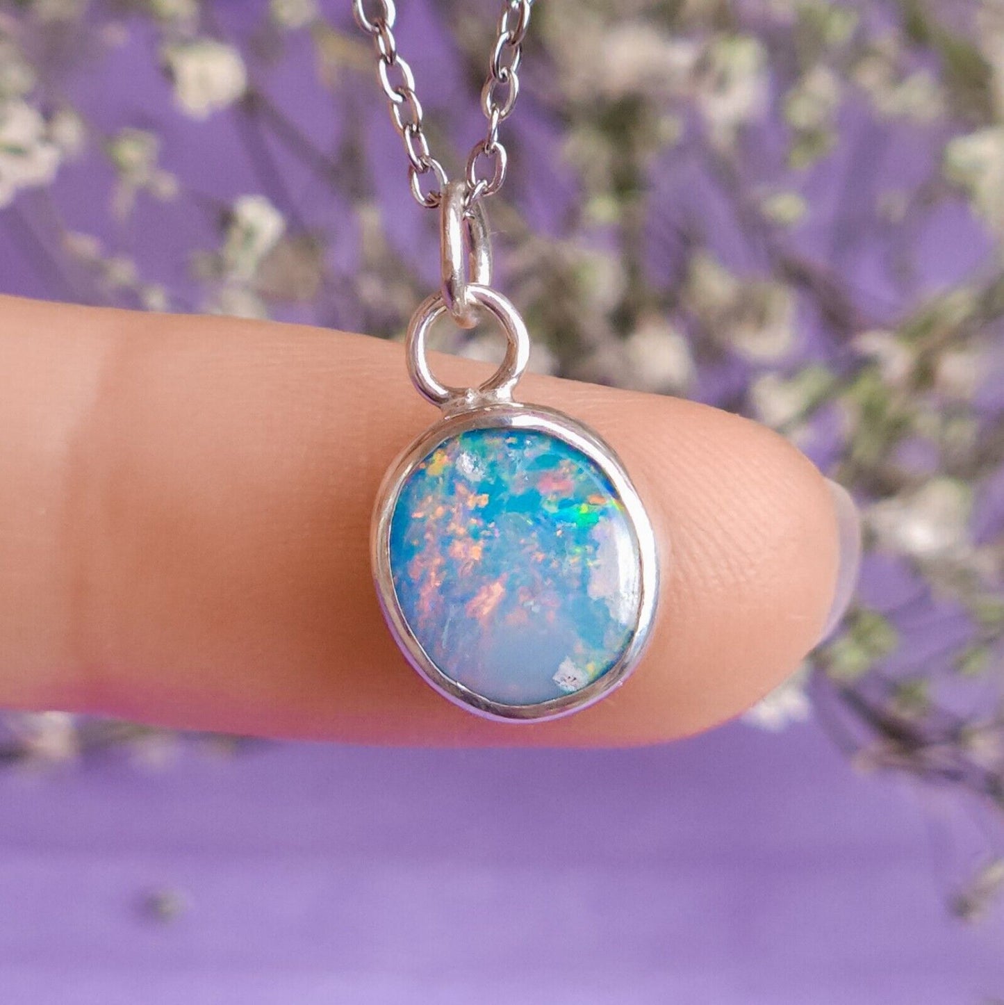 Silver Opal Doublet Necklace, Colorful Gemstone, Australian Opal, Pink Opal