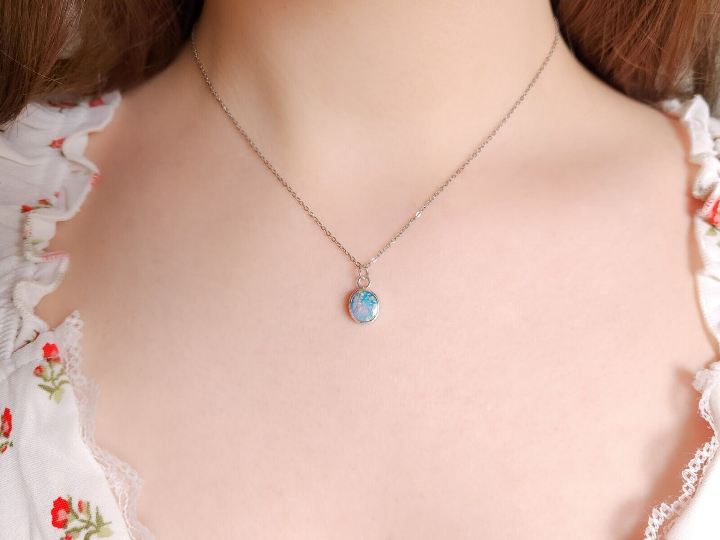 Silver Opal Doublet Necklace, Colorful Gemstone, Australian Opal, Pink Opal