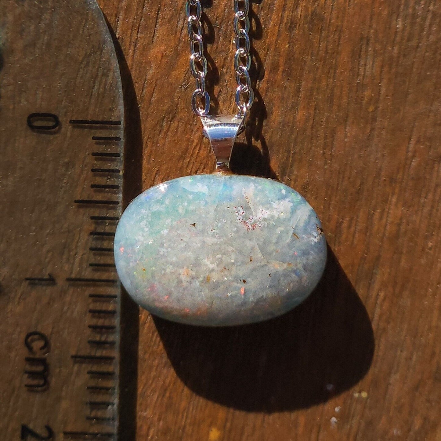 Sterling Silver Australian Coober Pedy Opal Doublet Pendant Necklace, AB3