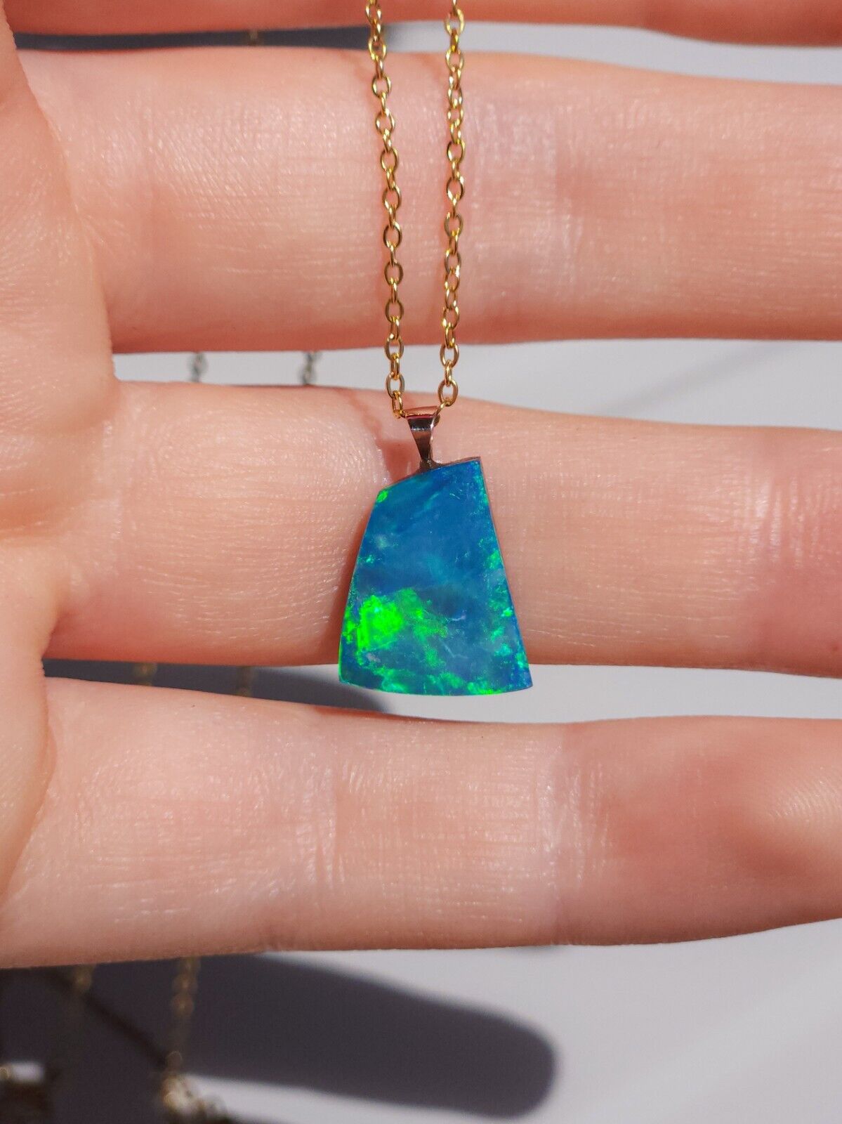 14K Gold Australian Opal Pendant, Coober Pedy Opal Doublet Necklace