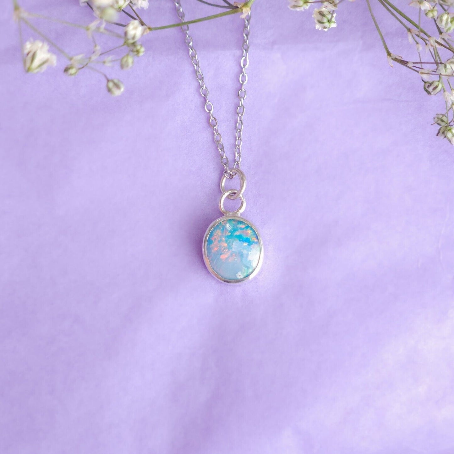 Silver Opal Doublet Necklace, Colorful Gemstone, Australian Opal, Pink Opal