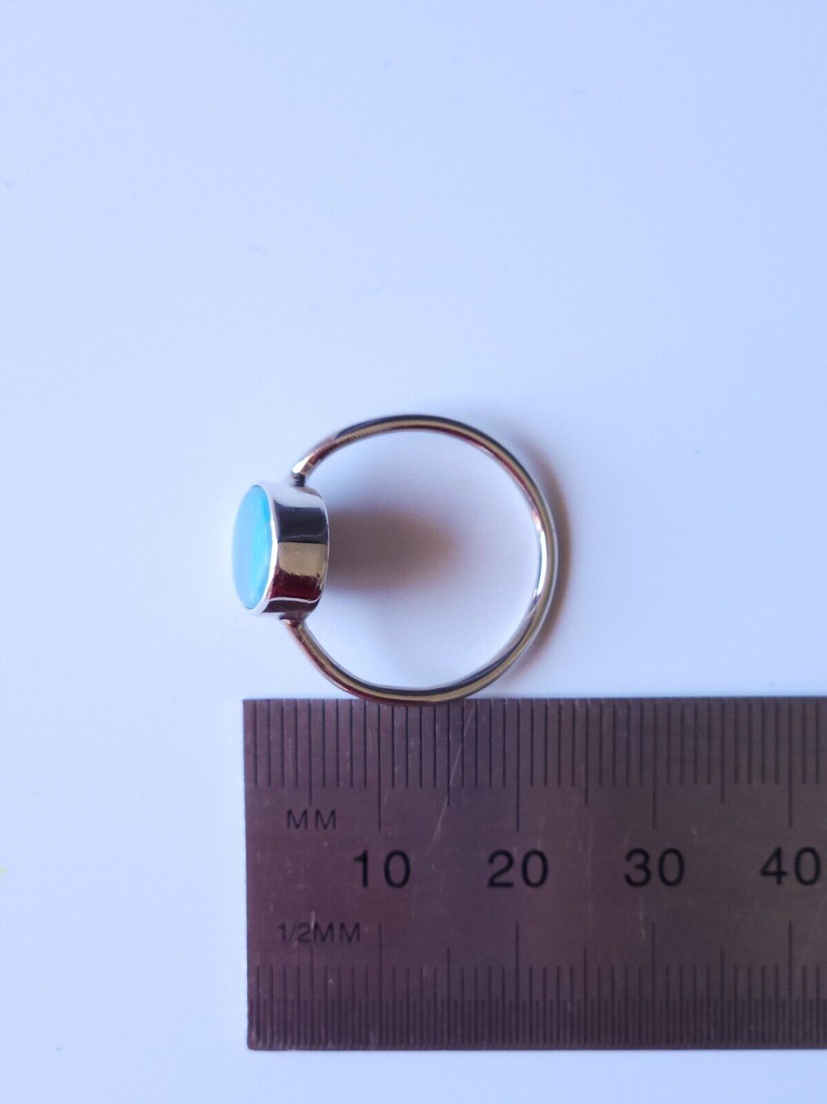 Sterling Silver Australian Opal Ring, Dainty Ring, SIZE US 7 3/4, Aqua Opal Ring