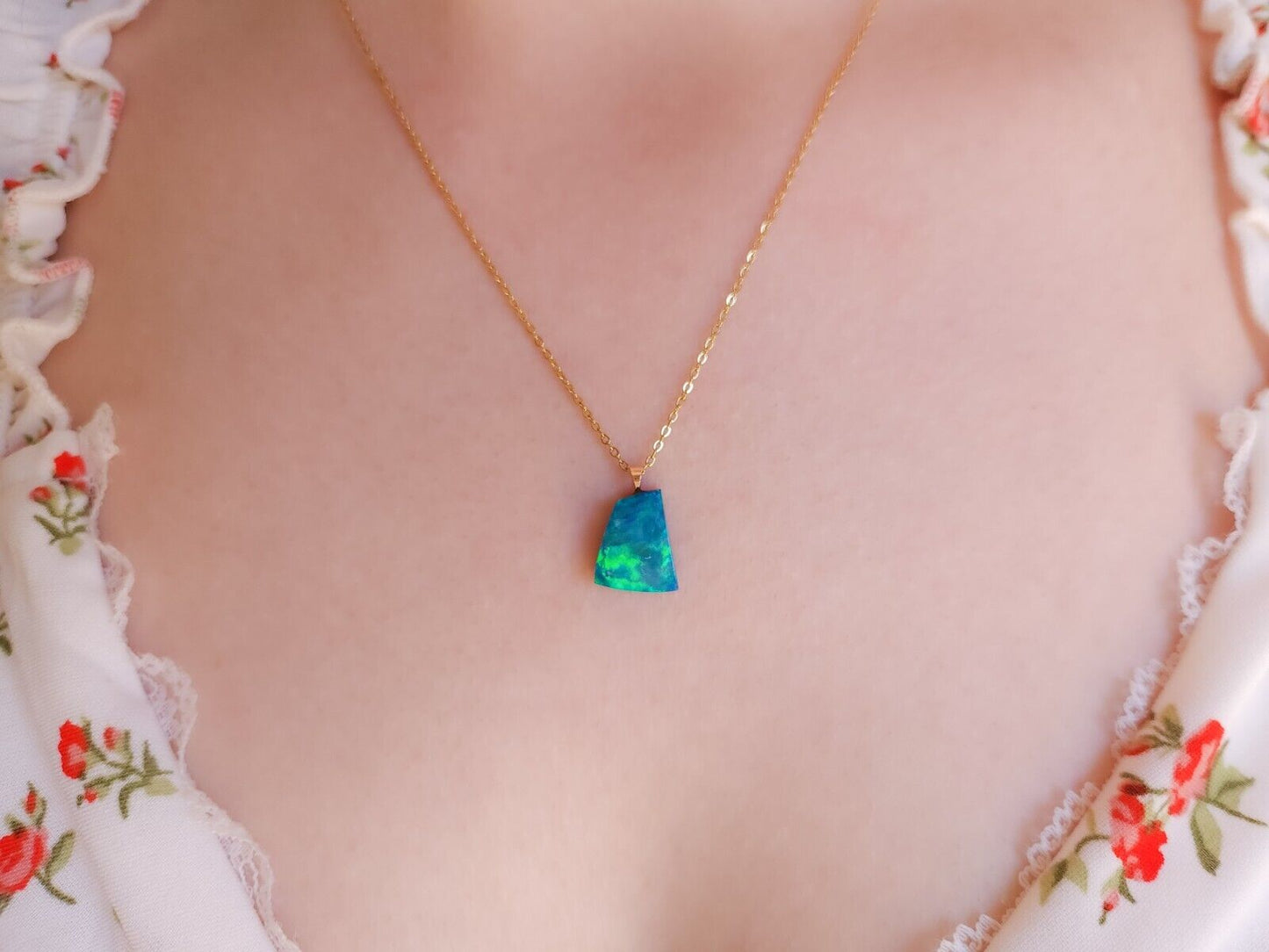 14K Gold Australian Opal Pendant, Coober Pedy Opal Doublet Necklace