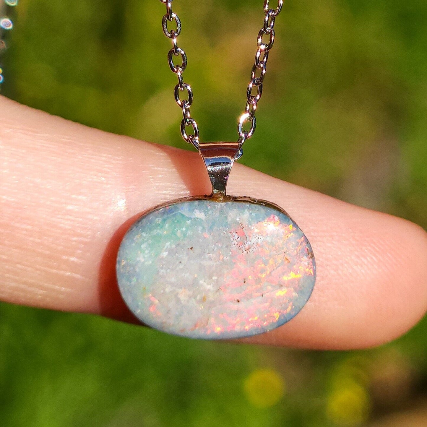 Sterling Silver Australian Coober Pedy Opal Doublet Pendant Necklace, AB3