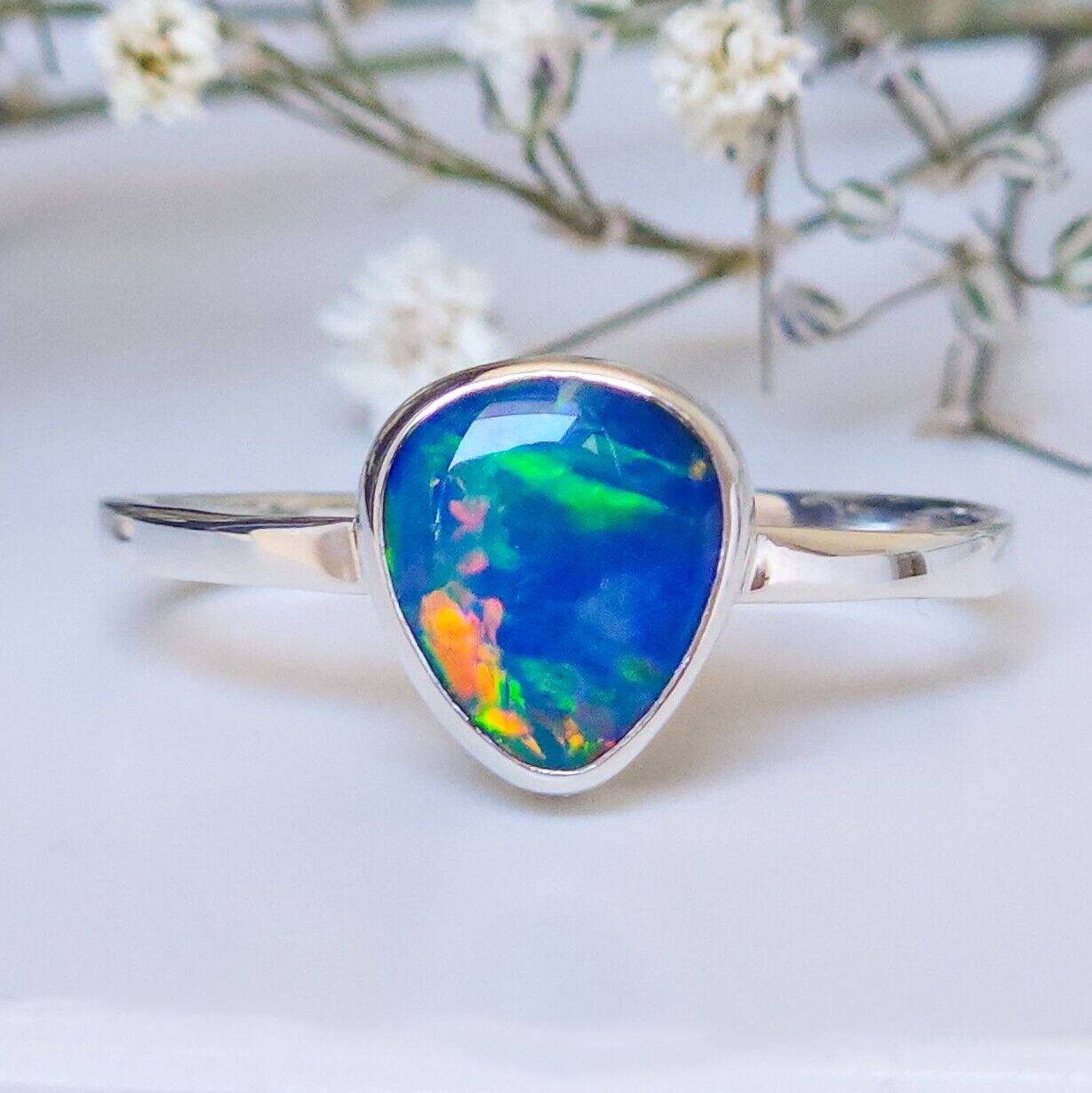Coober Pedy Opal Ring, Size US 7, Silver Opal Ring, Dainty Opal Ring