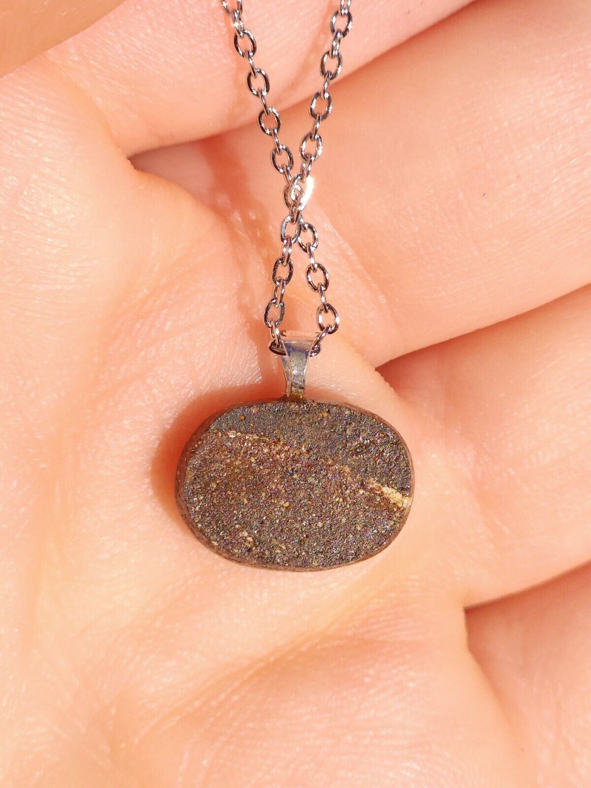 Sterling Silver Australian Coober Pedy Opal Doublet Pendant Necklace, AB3