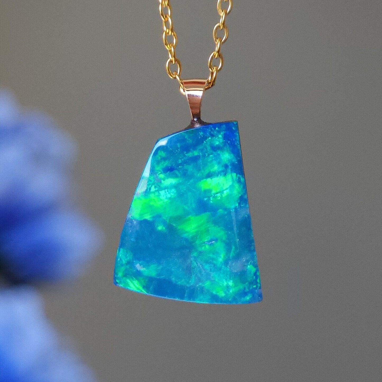 14K Gold Australian Opal Pendant, Coober Pedy Opal Doublet Necklace