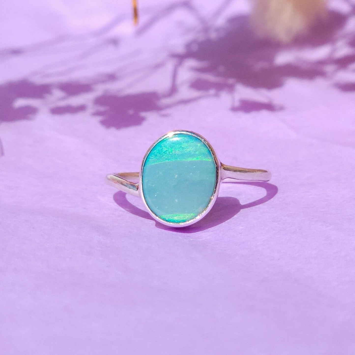 Sterling Silver Australian Opal Ring, Dainty Ring, SIZE US 7 3/4, Aqua Opal Ring