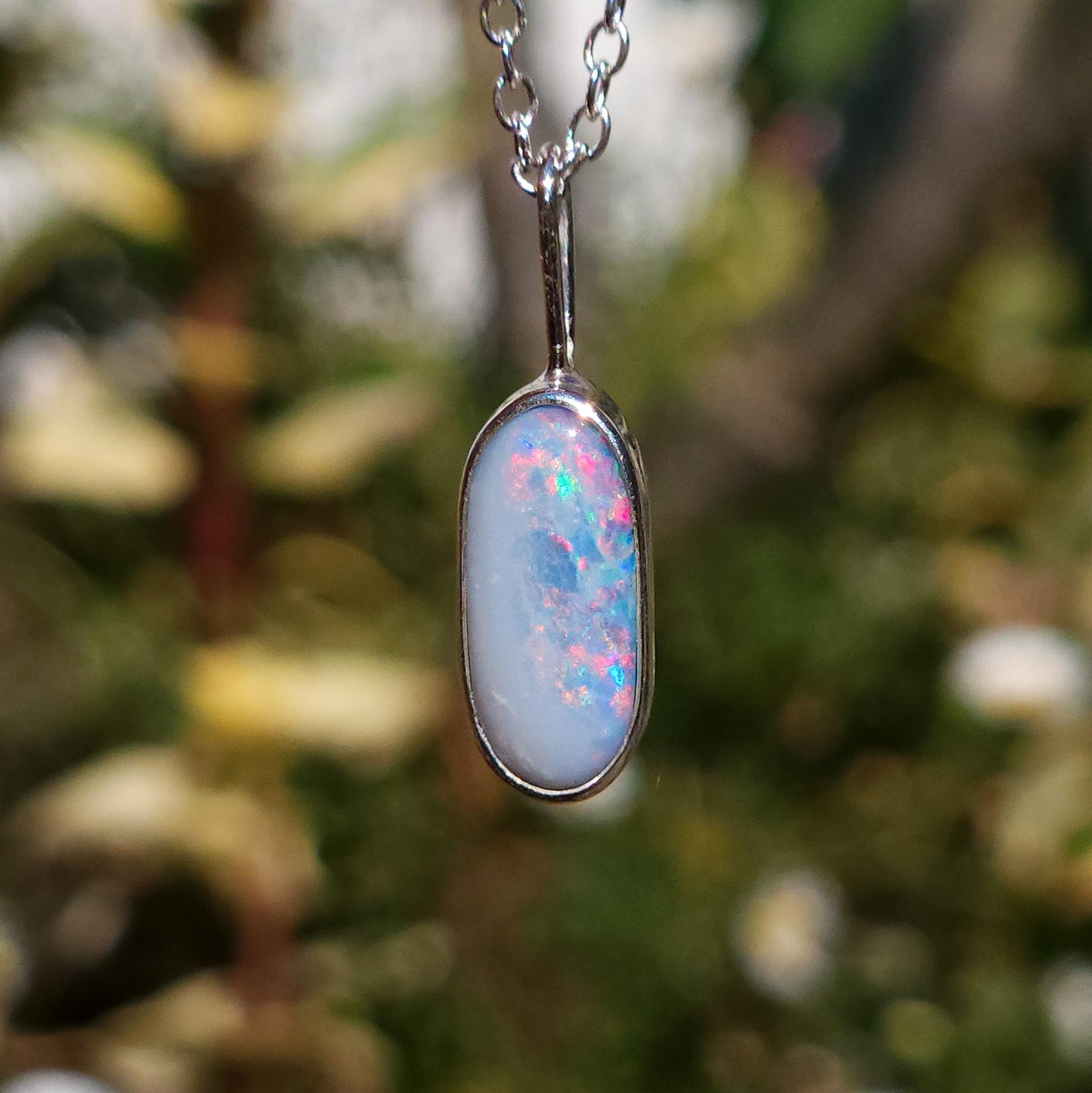 BLUSH | Sterling silver Coober Pedy opal necklace/ / crystal opal/ opal doublet/ minimalist jewelry/ coastal gem/ opal jewelry