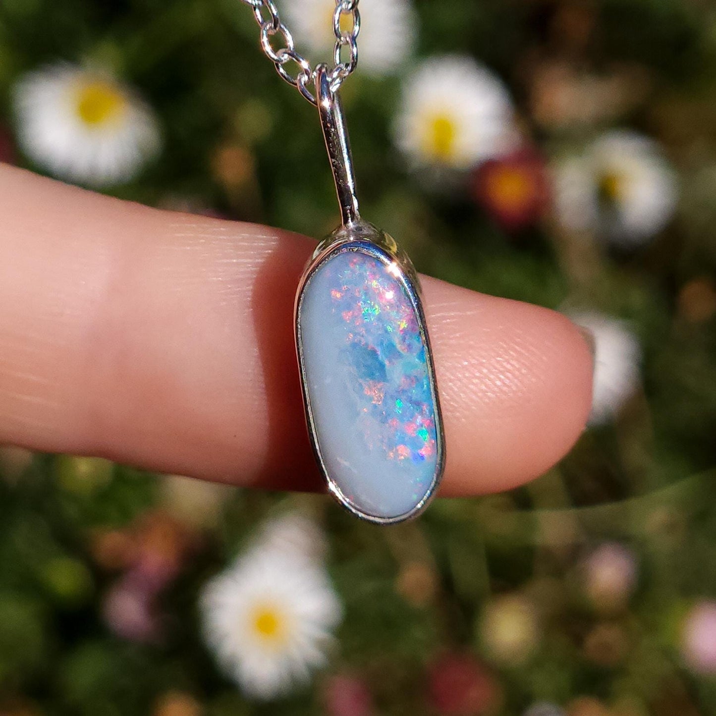 BLUSH | Sterling silver Coober Pedy opal necklace/ / crystal opal/ opal doublet/ minimalist jewelry/ coastal gem/ opal jewelry