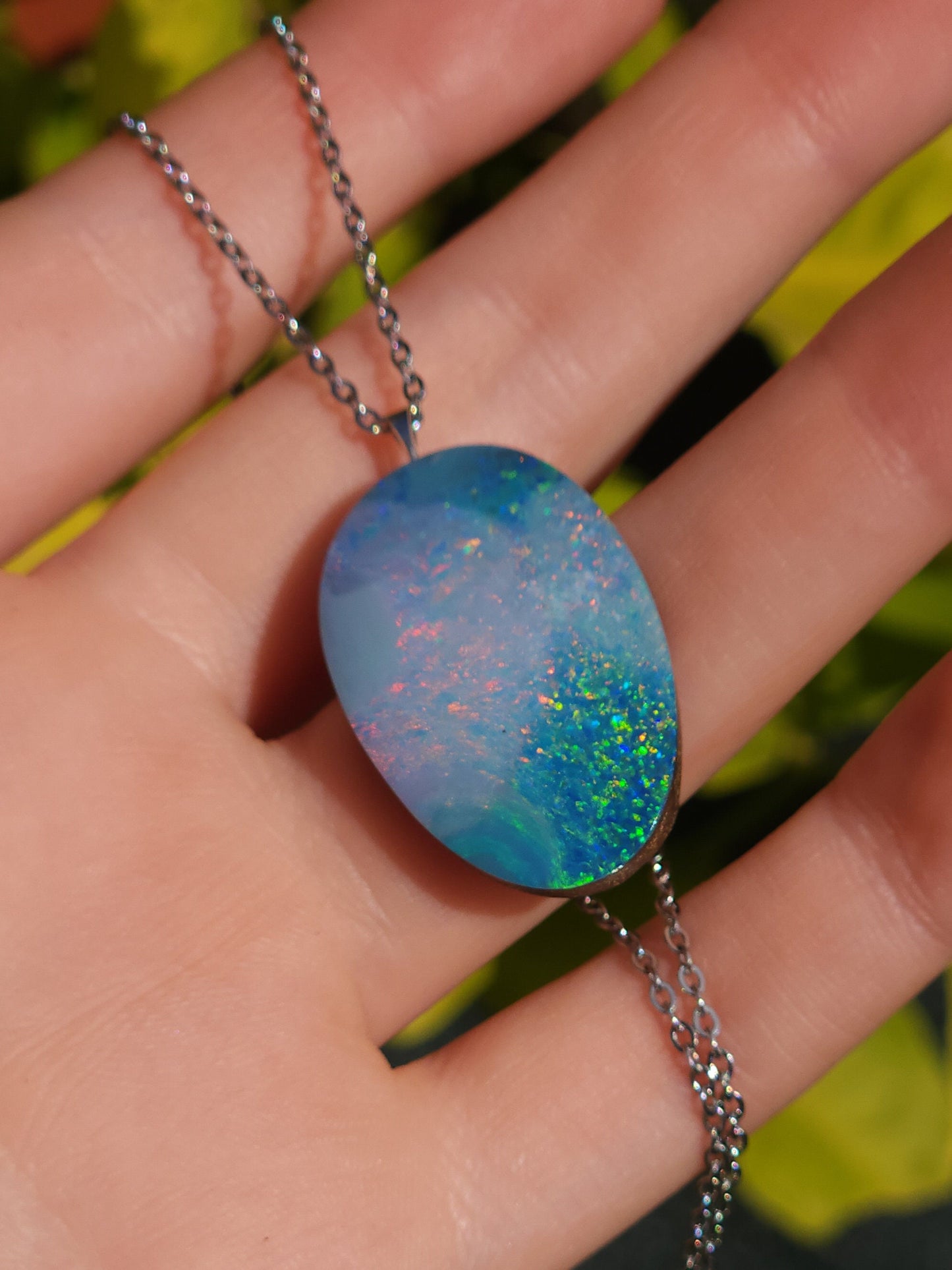 Australis | Bright Australian Coober Pedy Opal Doublet Pendant, QLD Boulder Ironstone Backing, Sterling Silver, Colorful Rainbow Opal |IR1