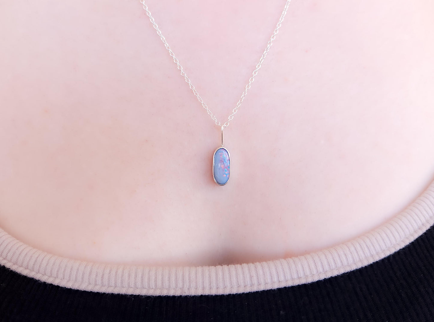 BLUSH | Sterling silver Coober Pedy opal necklace/ / crystal opal/ opal doublet/ minimalist jewelry/ coastal gem/ opal jewelry