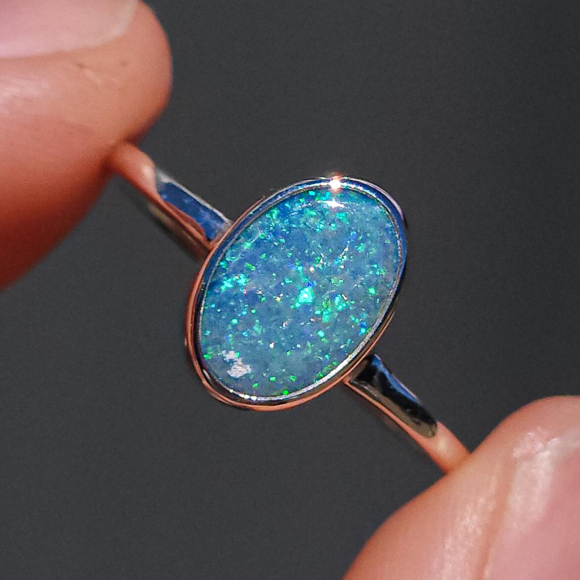 Australian opal doublet ring / Size US 7 3/4 / 925 silver/ minimal ring/ gemstone ring/ Coober Pedy opal/ crystal opal