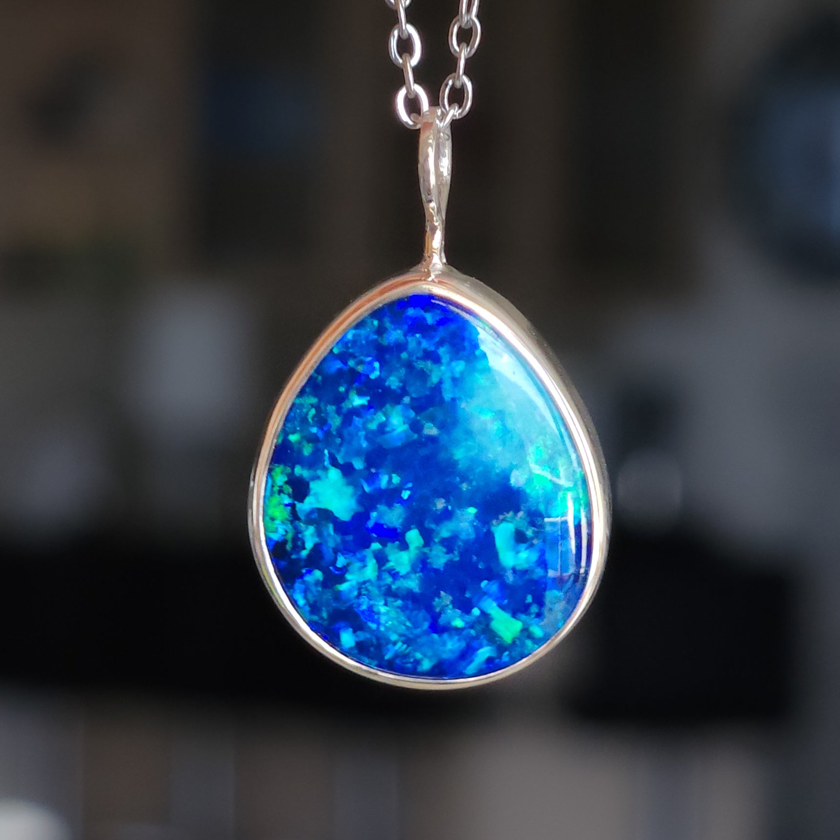 AZURE MIST | Australian opal doublet necklace / Solid Silver/ Coober Pedy opal/ statement jewelry / minimalist jewelry