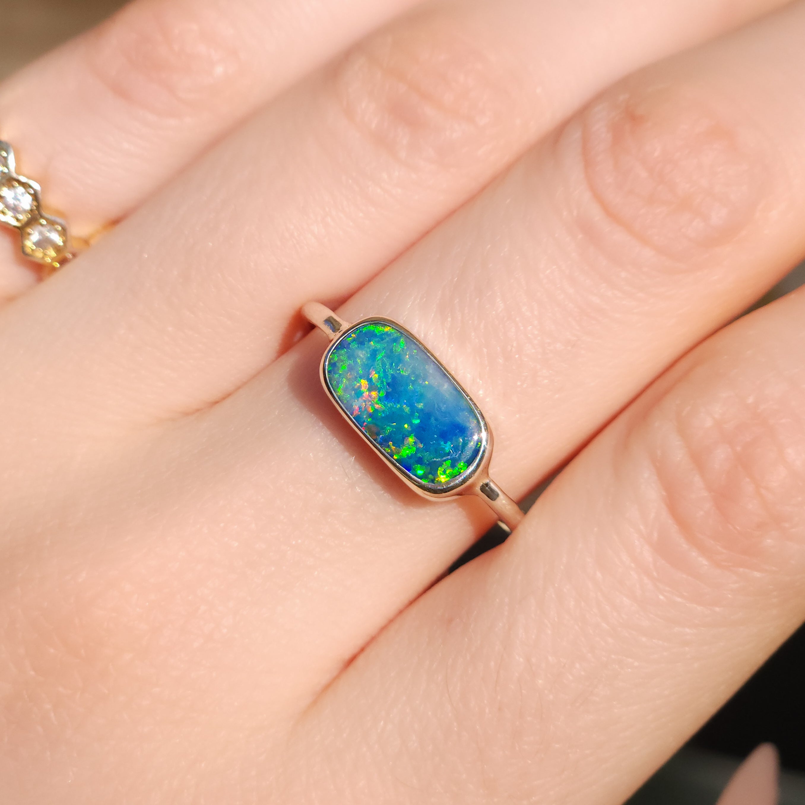 ALENA | Coober Pedy opal ring / Size 8 / Australian Crystal opal doublet / Minimalist ring / dainty jewelry