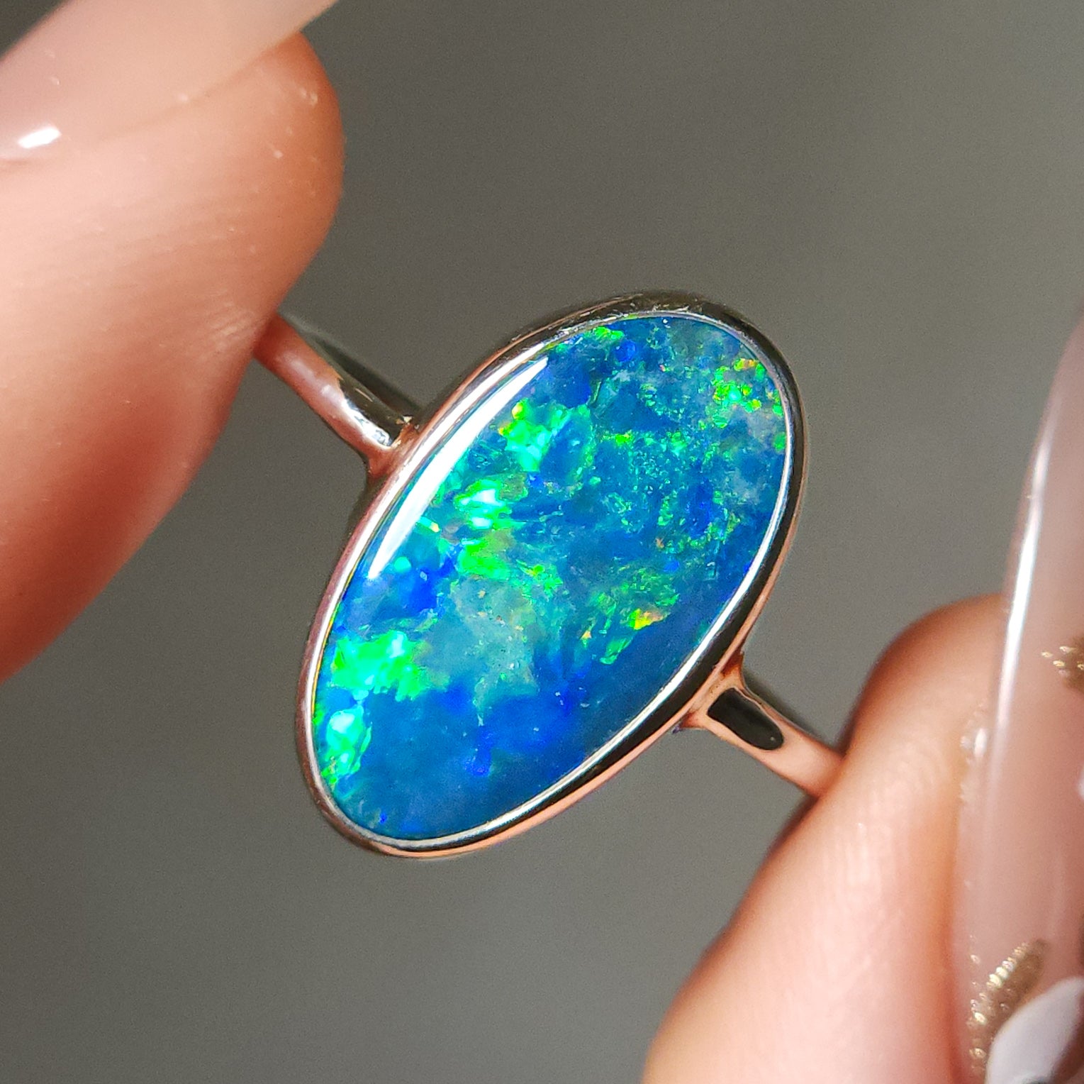 FLOWER | Coober Pedy opal ring / Size 8 1/2 / Australian Crystal opal doublet / Minimalist ring / dainty jewelry