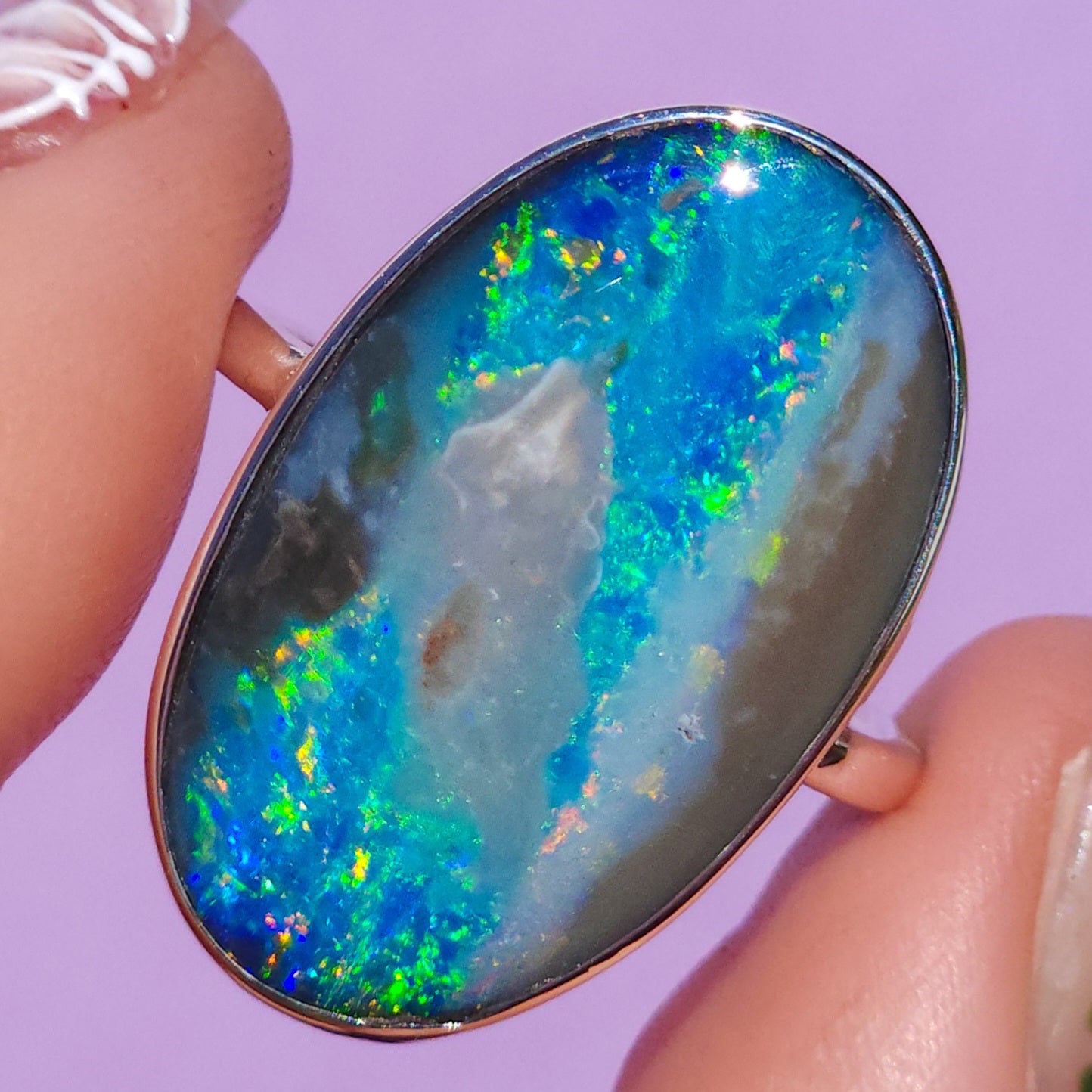 Australian opal doublet ring / Size 9 1/4 / Australian Crystal opal / Statement ring / Fine Jewelry