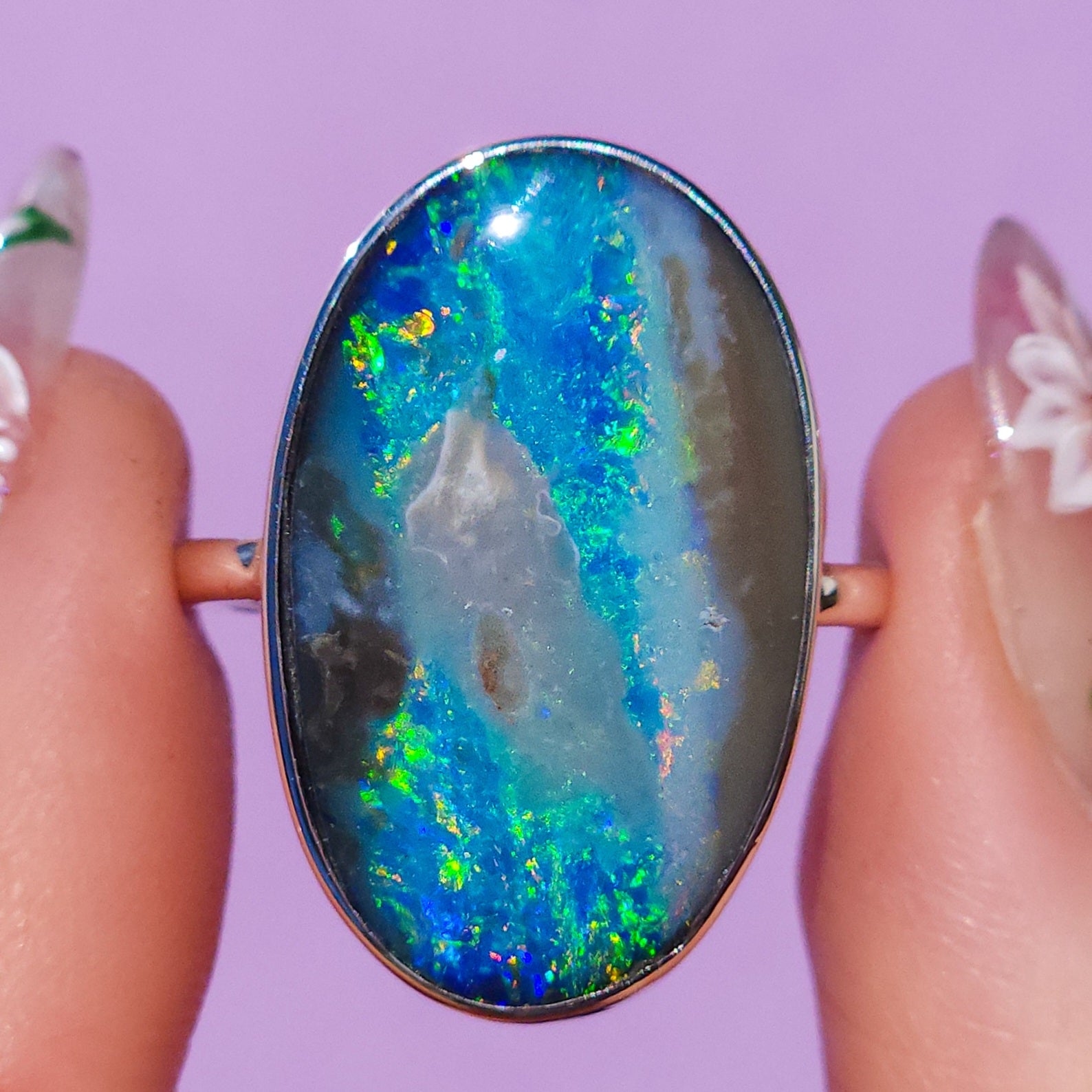 Australian opal doublet ring / Size 9 1/4 / Australian Crystal opal / Statement ring / Fine Jewelry