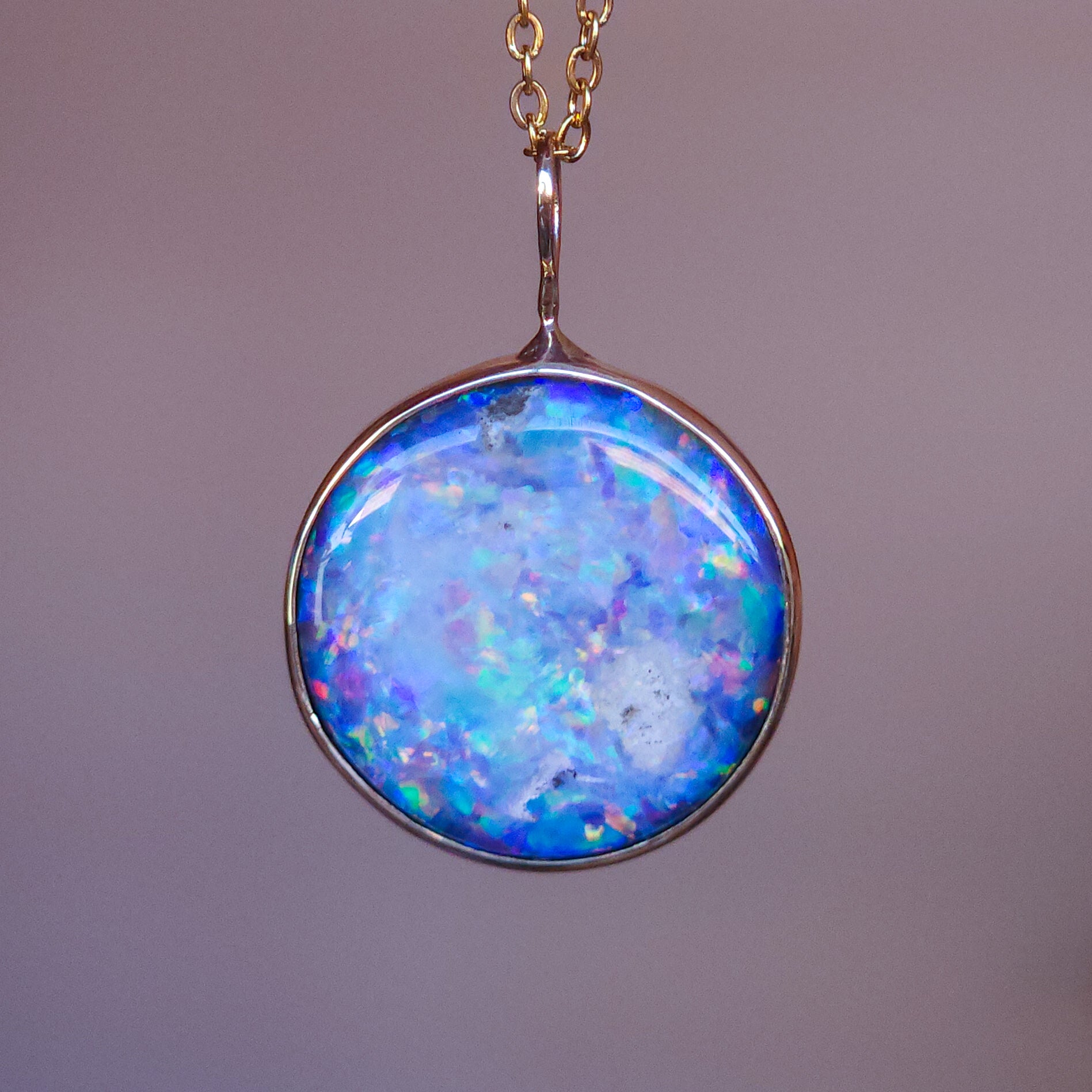 LILAC | 14K Gold Coober Pedy opal doublet necklace/ dark base opal/ minimalist jewelry/ Purple rainbow opal / Australian opal / Solid gold