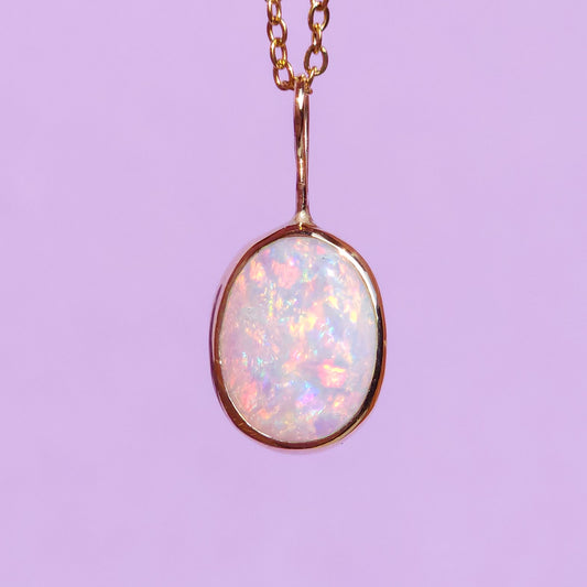 GOLDEN | 14K Gold Solid Coober Pedy Opal pendant / Australian opal necklace / solid rainbow opal / pink Solid opal