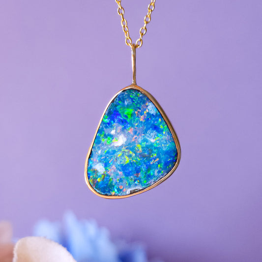 JOY | 14K Gold Australian opal pendant / minimalist jewelry/ statement necklace / Coober Pedy opal / Solid gold