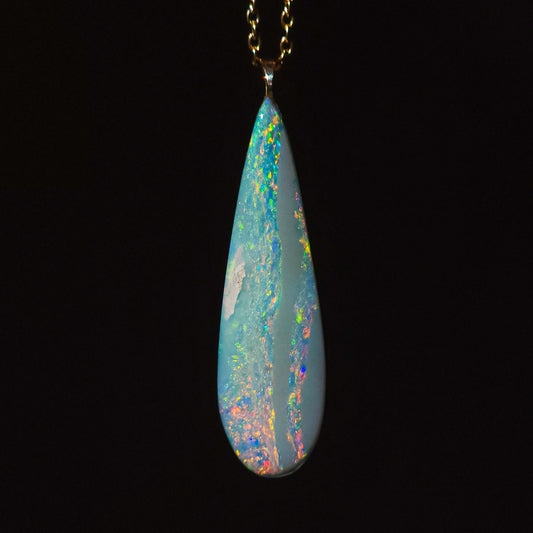 GOLD DROP | 14K Gold Coober Pedy opal necklace/ Australian opal pendant/ firey opal/ dark opal/ minimalist jewelry/ Pink opal