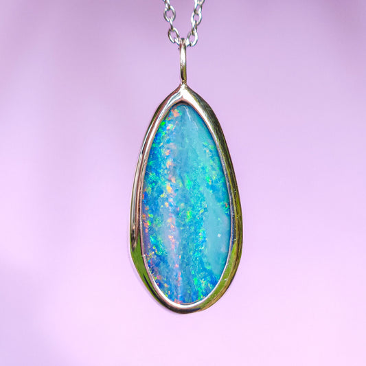 GRACE | Australian opal doublet necklace/ Coober Pedy opal/ Silver opal pendant/ minimalist jewelry