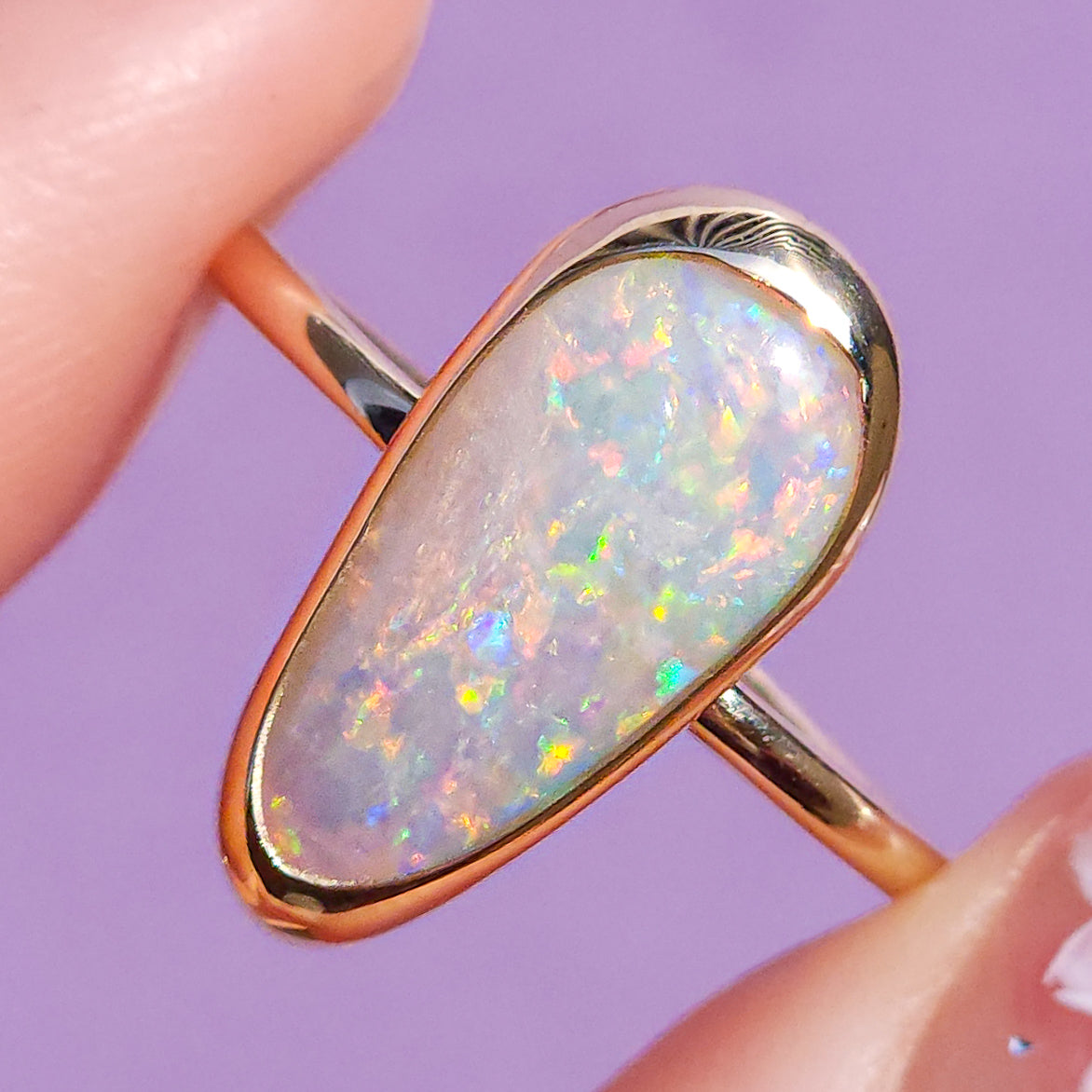 14K Gold Solid Coober Pedy Opal Ring/ 2.25 carat white opal / solid opal ring/ Gold statement ring / dainty ring