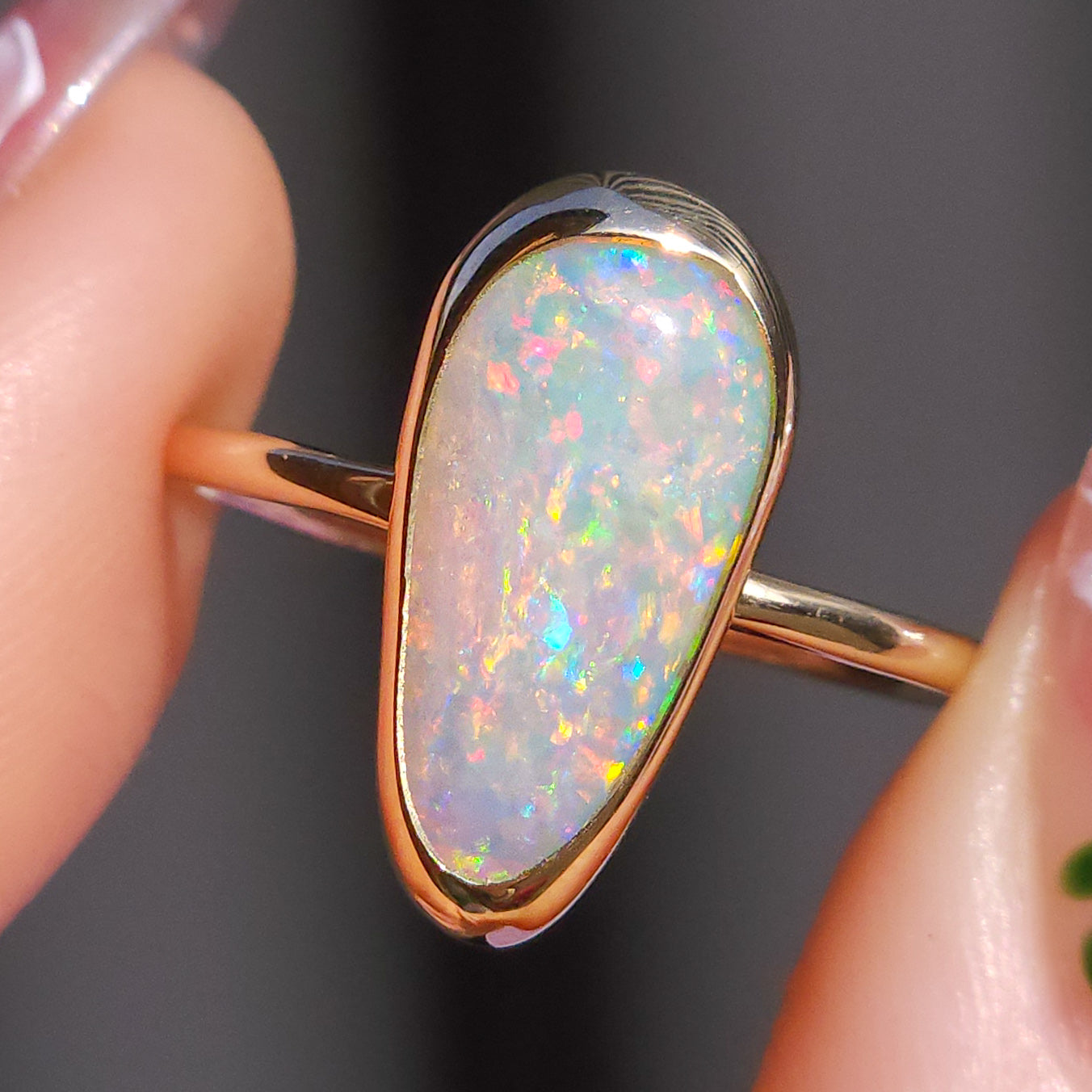 14K Gold Solid Coober Pedy Opal Ring/ 2.25 carat white opal / solid opal ring/ Gold statement ring / dainty ring