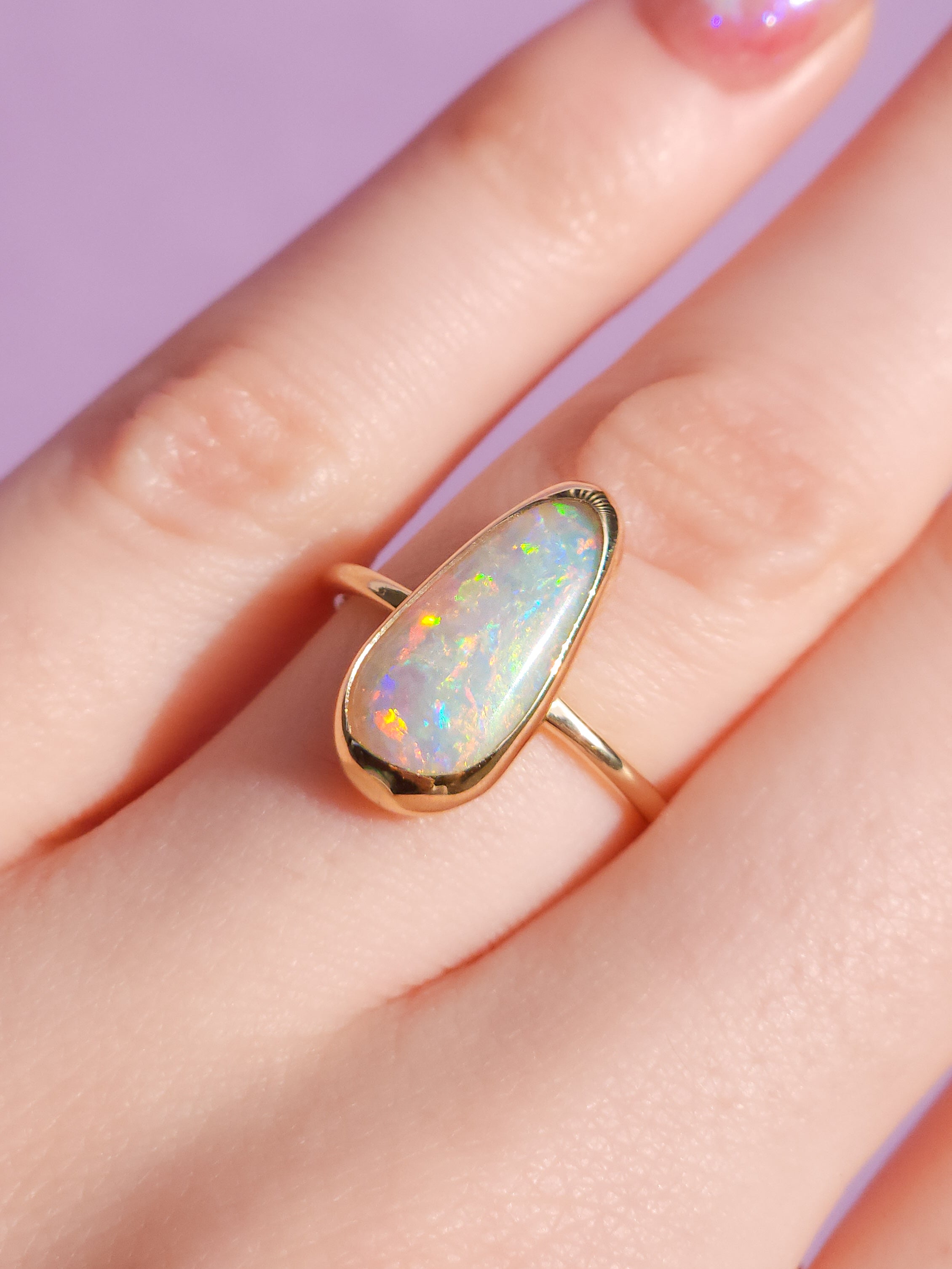 14K Gold Solid Coober Pedy Opal Ring/ 2.25 carat white opal / solid opal ring/ Gold statement ring / dainty ring