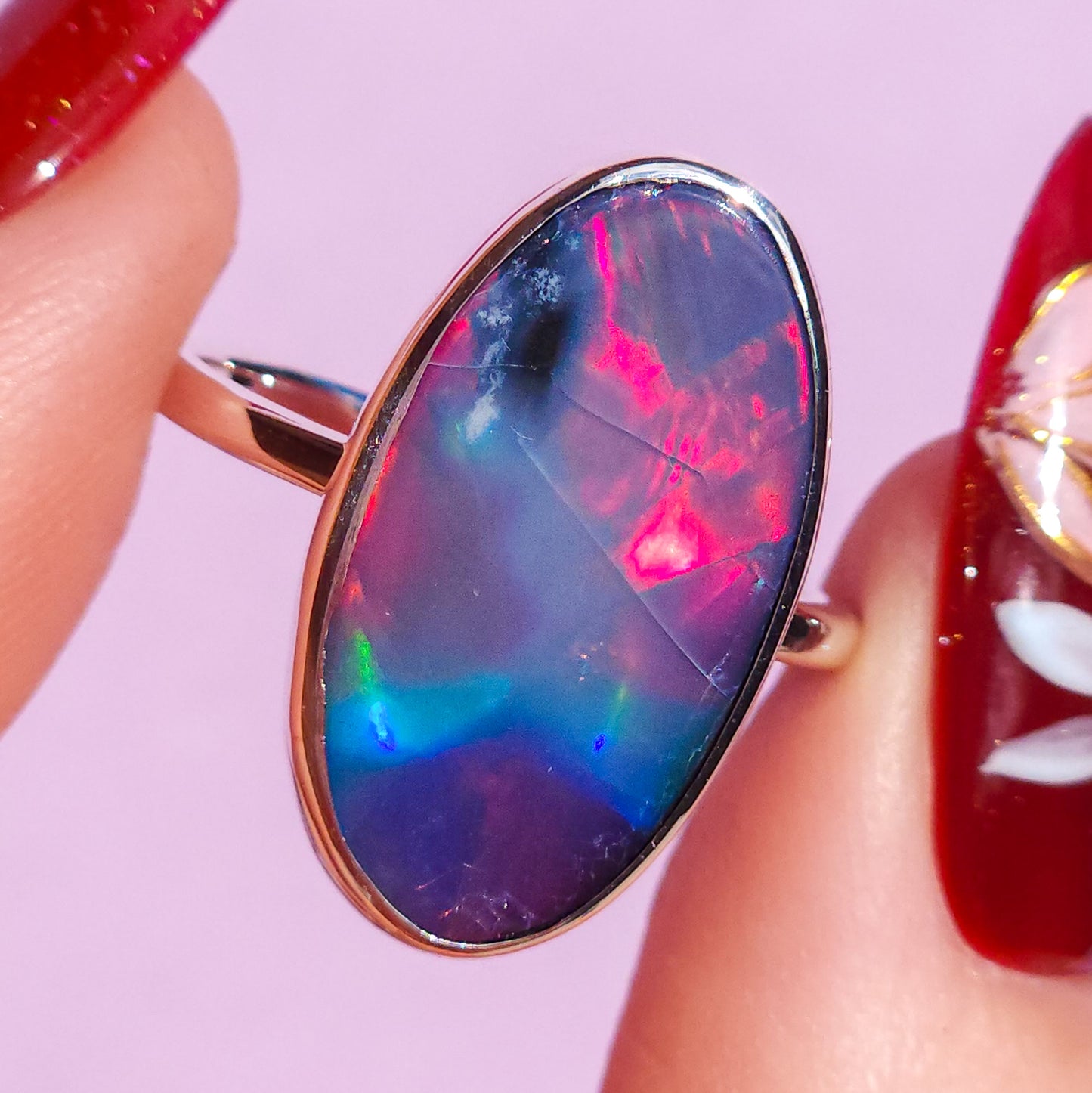 Red Australian opal doublet ring / Choose your Size / Coober Pedy Opal / Statement ring / Fine Jewelry / red opal ring